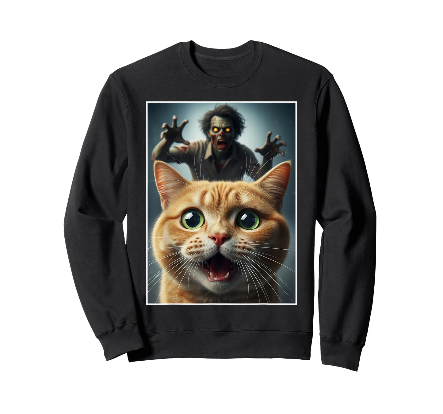 Orange Cat Selfie with Zombie Funny Pet Owner Graphic T-Shirt