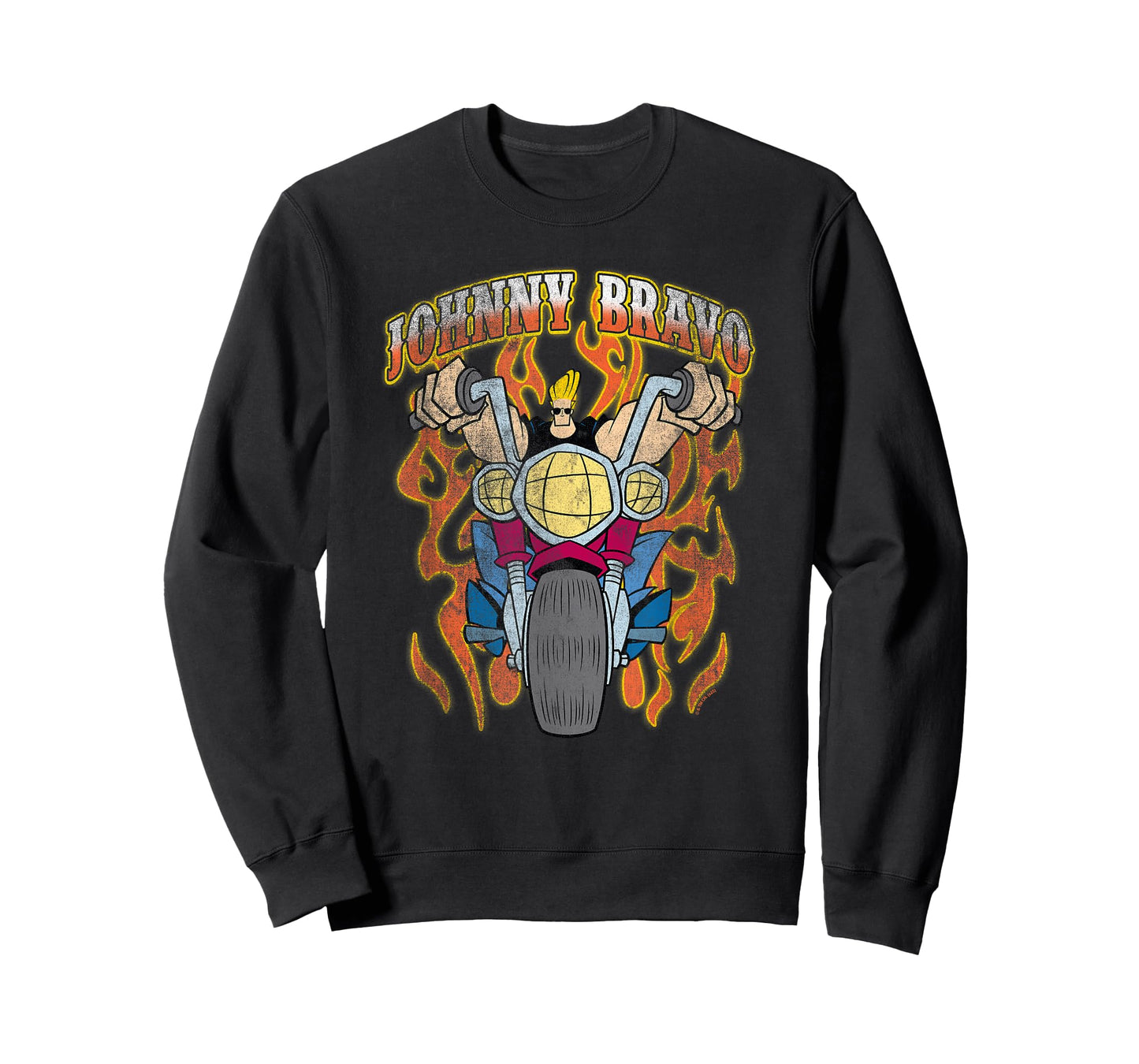 Johnny Bravo Vintage Biker Johnny with Flames Retro Cartoon T-Shirt