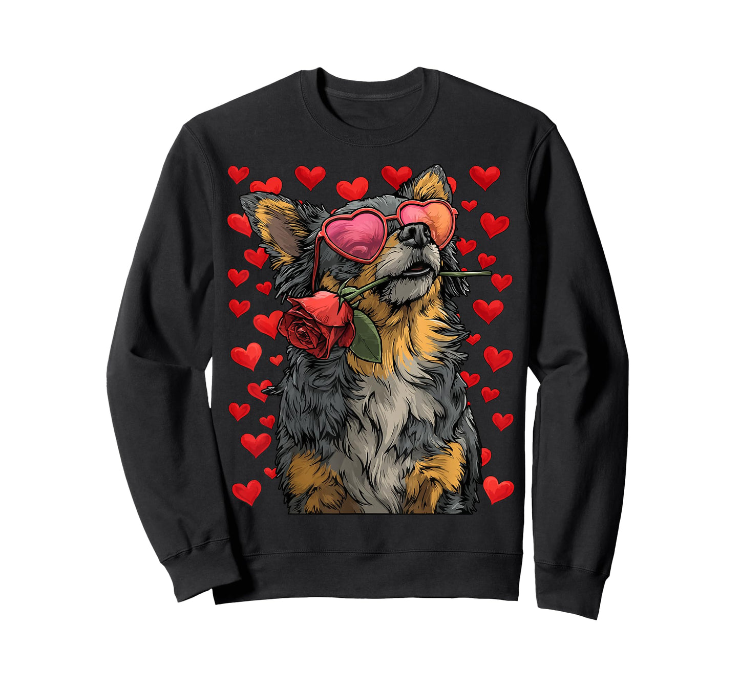 Cute Chihuahua with Heart Glasses Rose Valentine's Day Dog T-Shirt