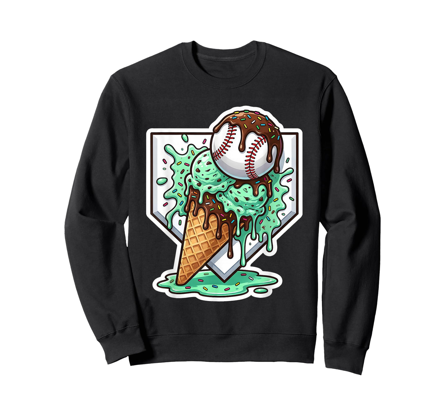 Baseball Boys Ice Cream Drip Baseball Boys Youth Mint Choco T-Shirt