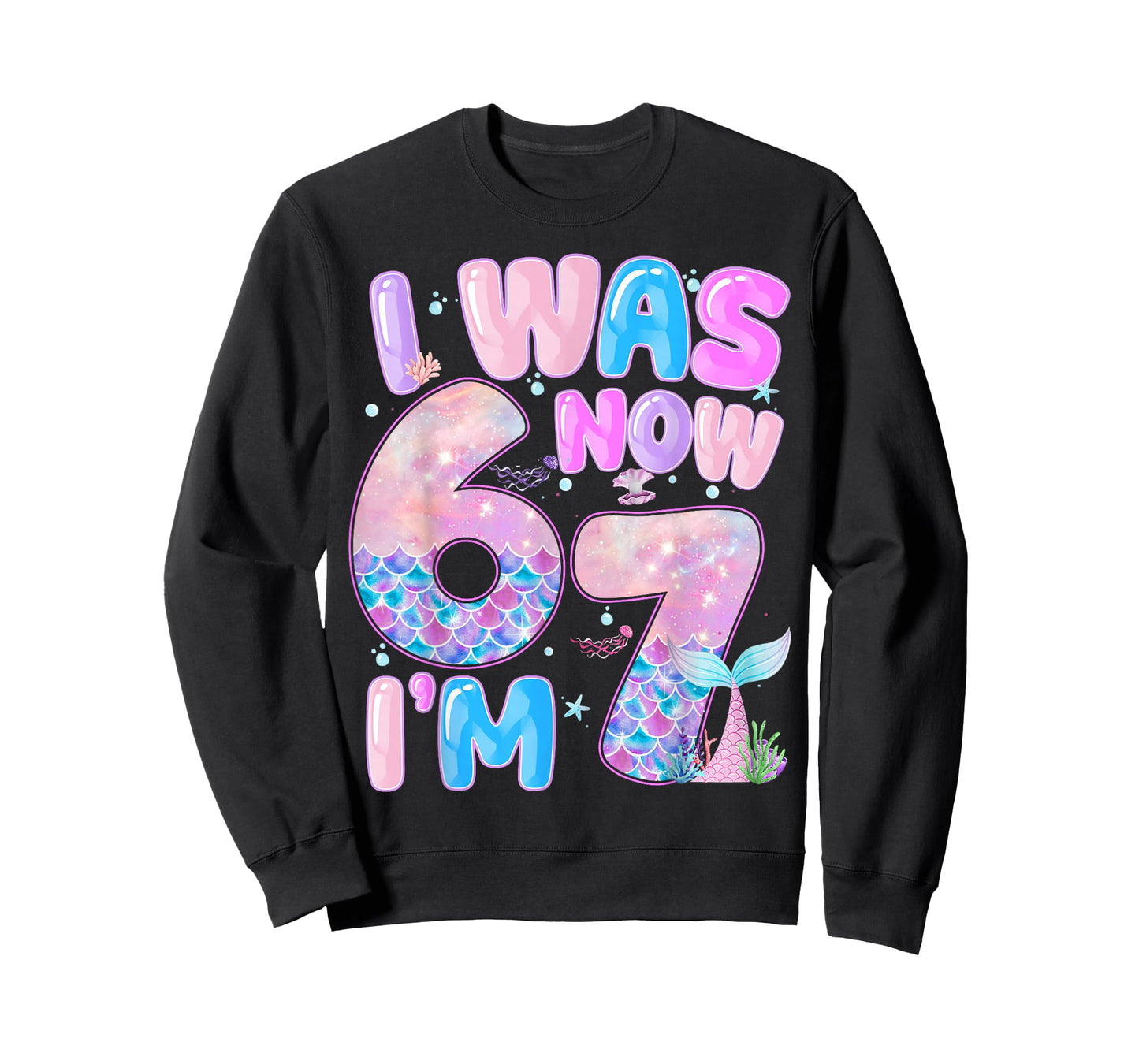 Kids 7th Birthday Girl I was 6 Now I'm 7 Year Old Mermaid T-Shirt