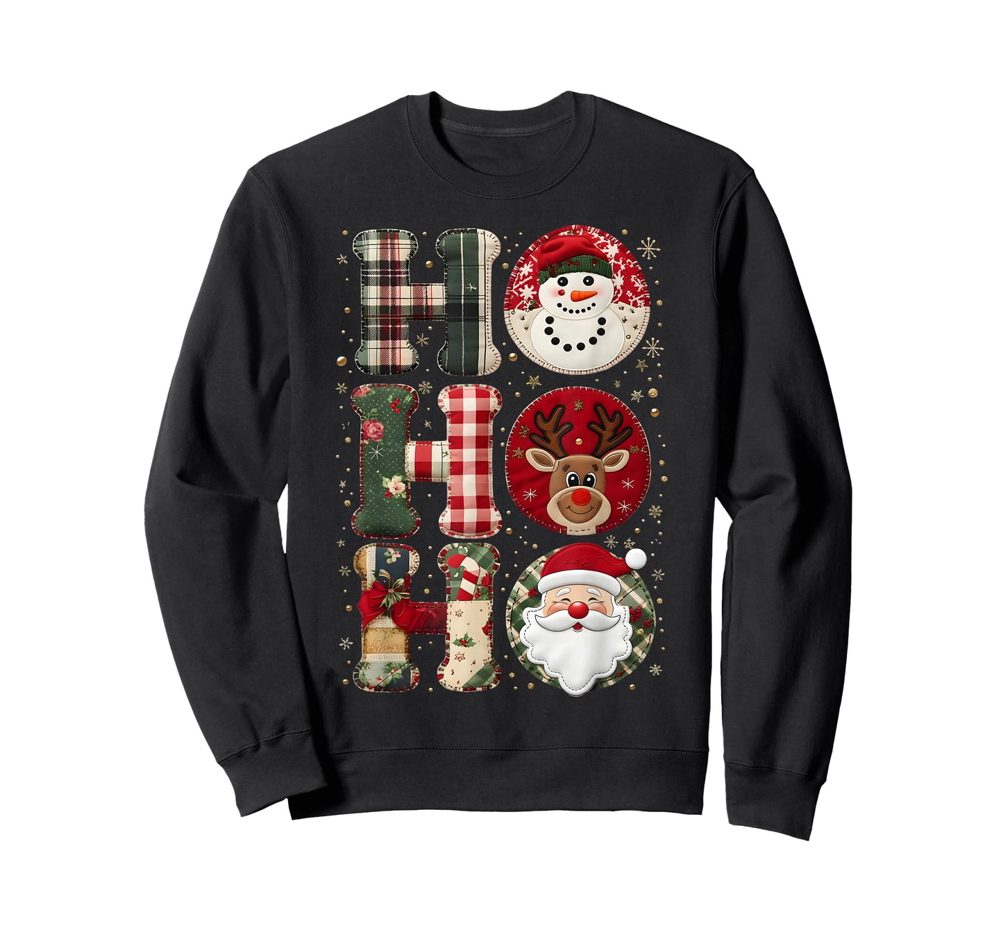 HoHoHo Patchwork Christmas Santa Reindeer Art T-Shirt