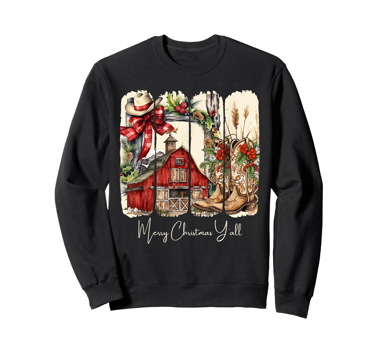 Western Merry Christmas Yall Barn Design T-Shirt