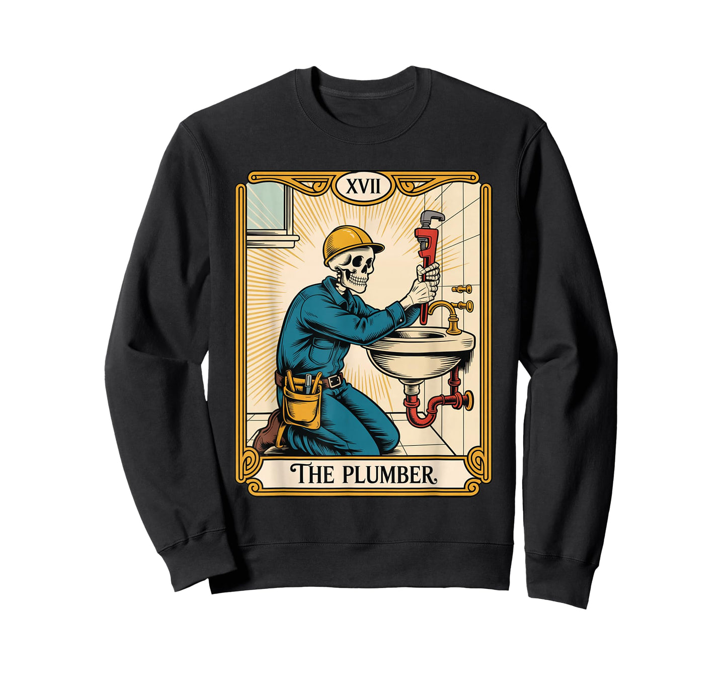 The Plumber Plumbing Tarot Card Skeleton Funny Pipefitter T-Shirt