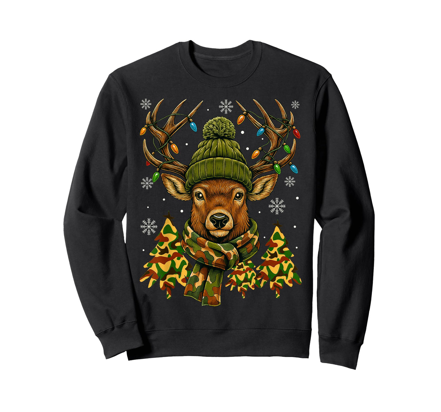 Hunting Reindeer Deer Xmas Light Funny Winter Scarf Hunter T-Shirt