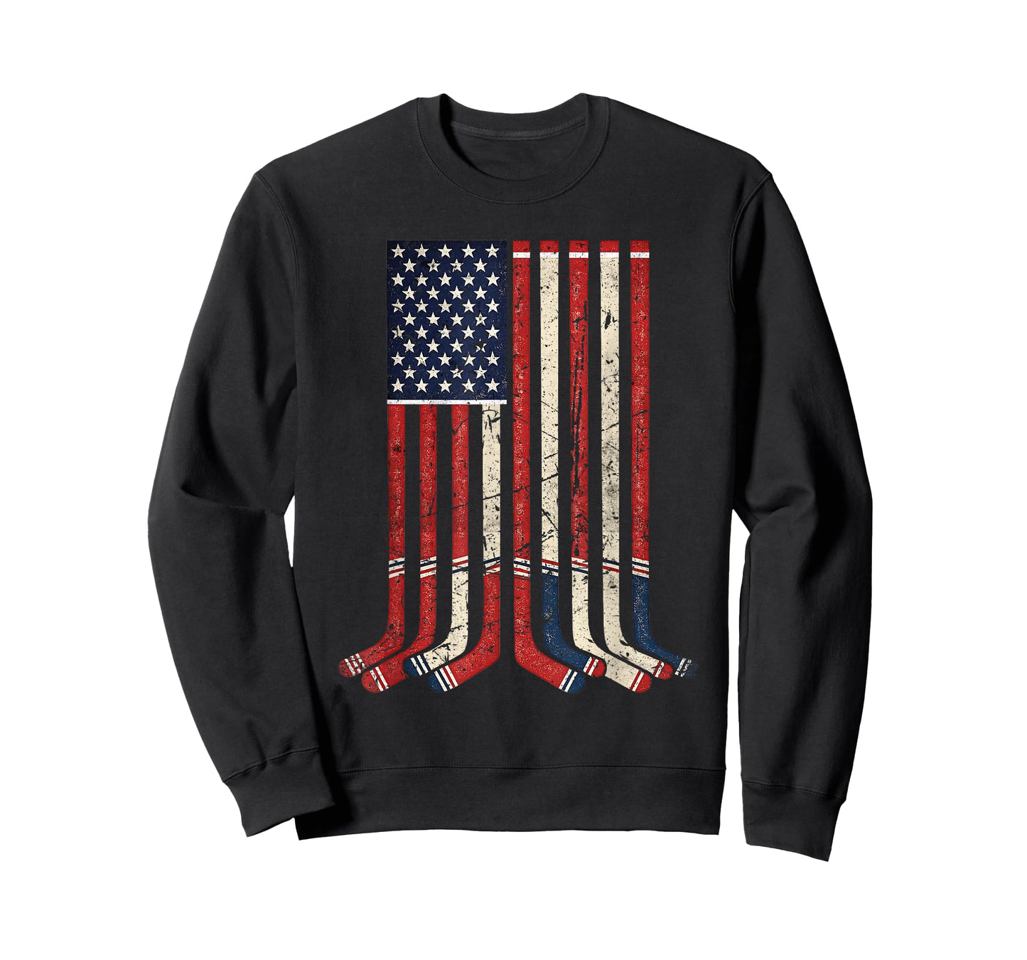 USA Flag Hockey Sticks Patriotic Ice Hockey Player Men Boys T-Shirt