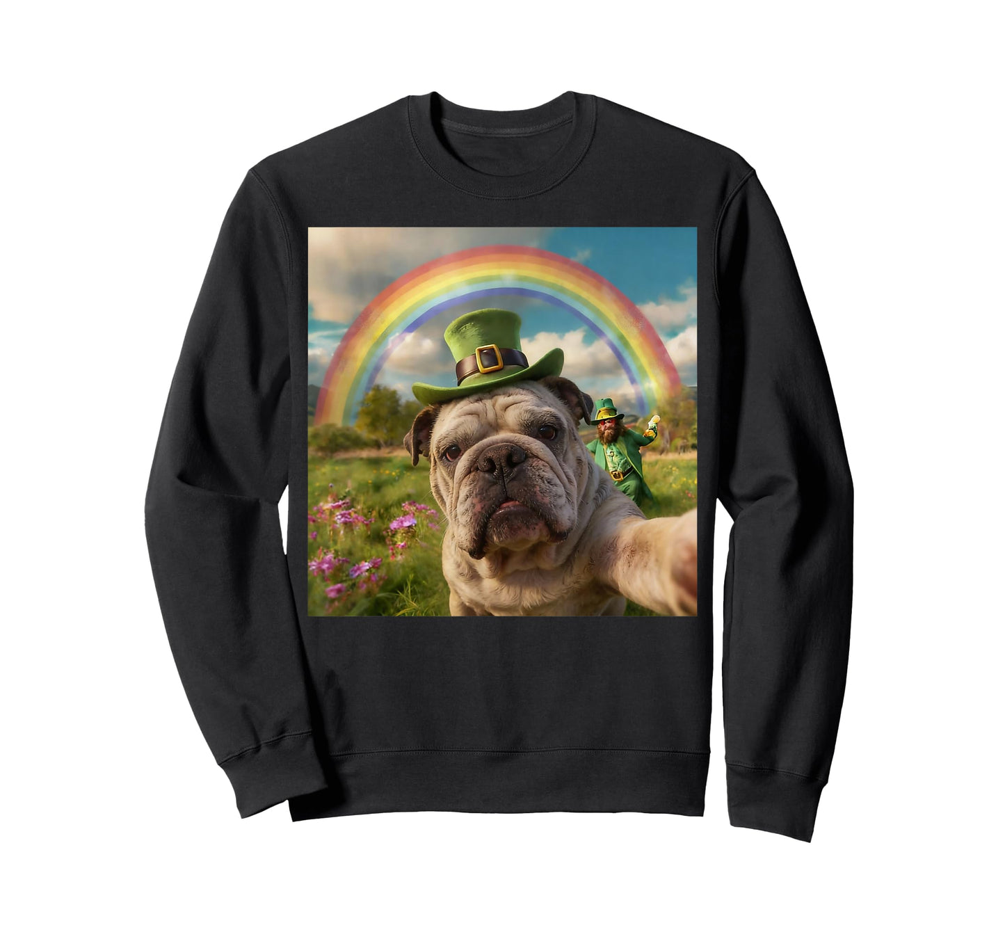 Bulldog Selfie with Leprechaun Funny Dog St. Patrick’s Day T-Shirt