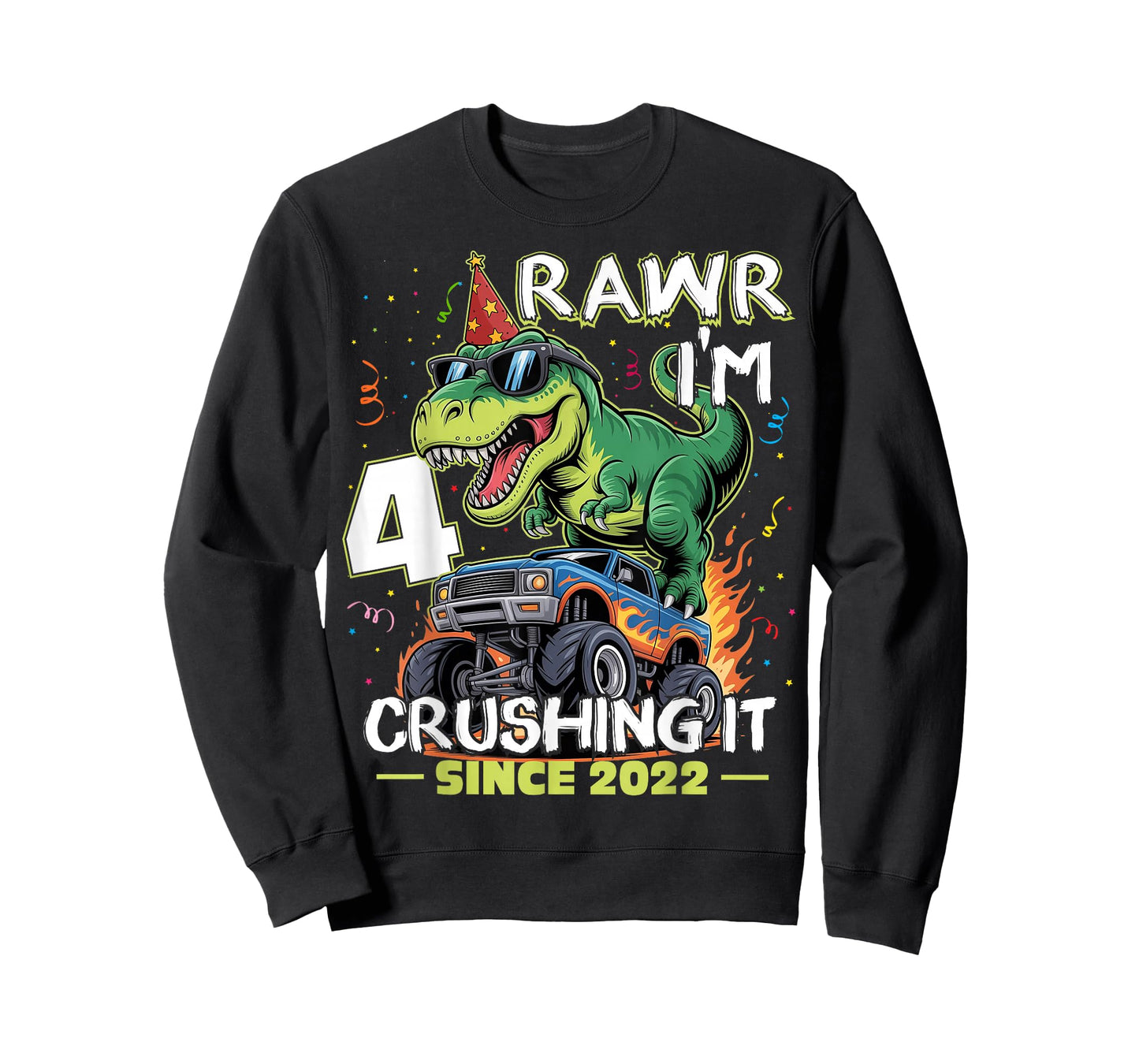 4th Birthday Monster Truck Dinosaur 4 Years Old Birthday Boy T-Shirt