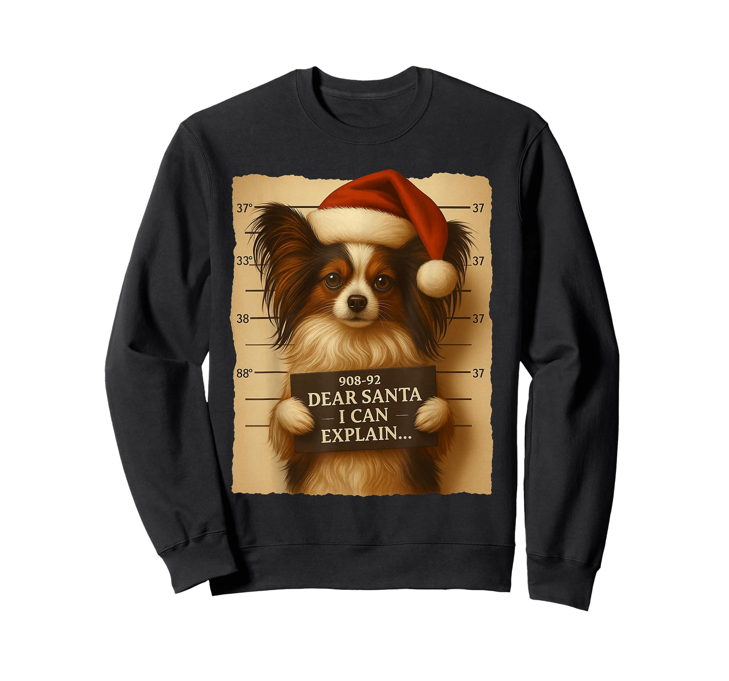 Funny Christmas Dog - Cute Papillon Santa Hat Tee T-Shirt