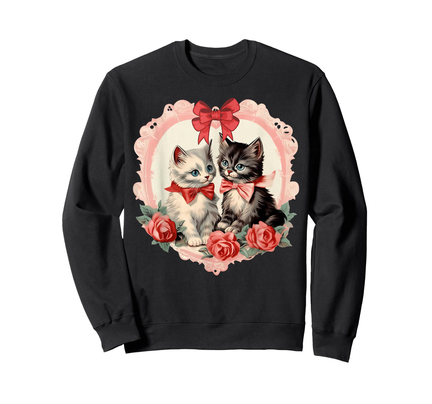 Retro Cat Valentines Day Cute Kitten Rose Flower Cat Lover T-Shirt