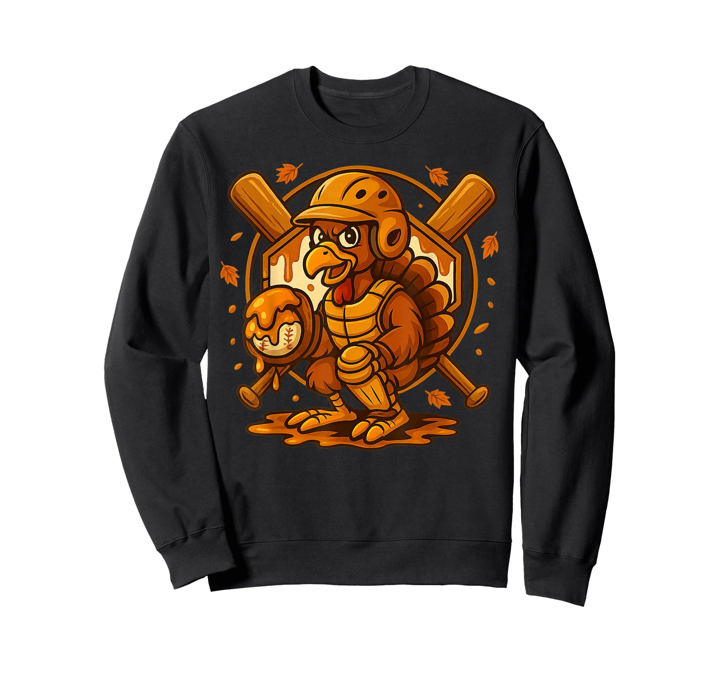 Funny Turkey Batter Catcher Thanksgiving Baseball Drip T-Shirt