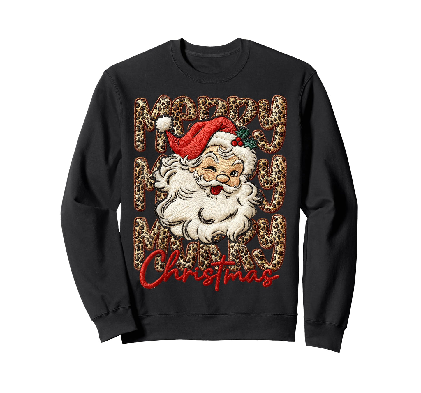 Merry Christmas Leopard Santa Hat Cheetah Xmas Pajamas T-Shirt