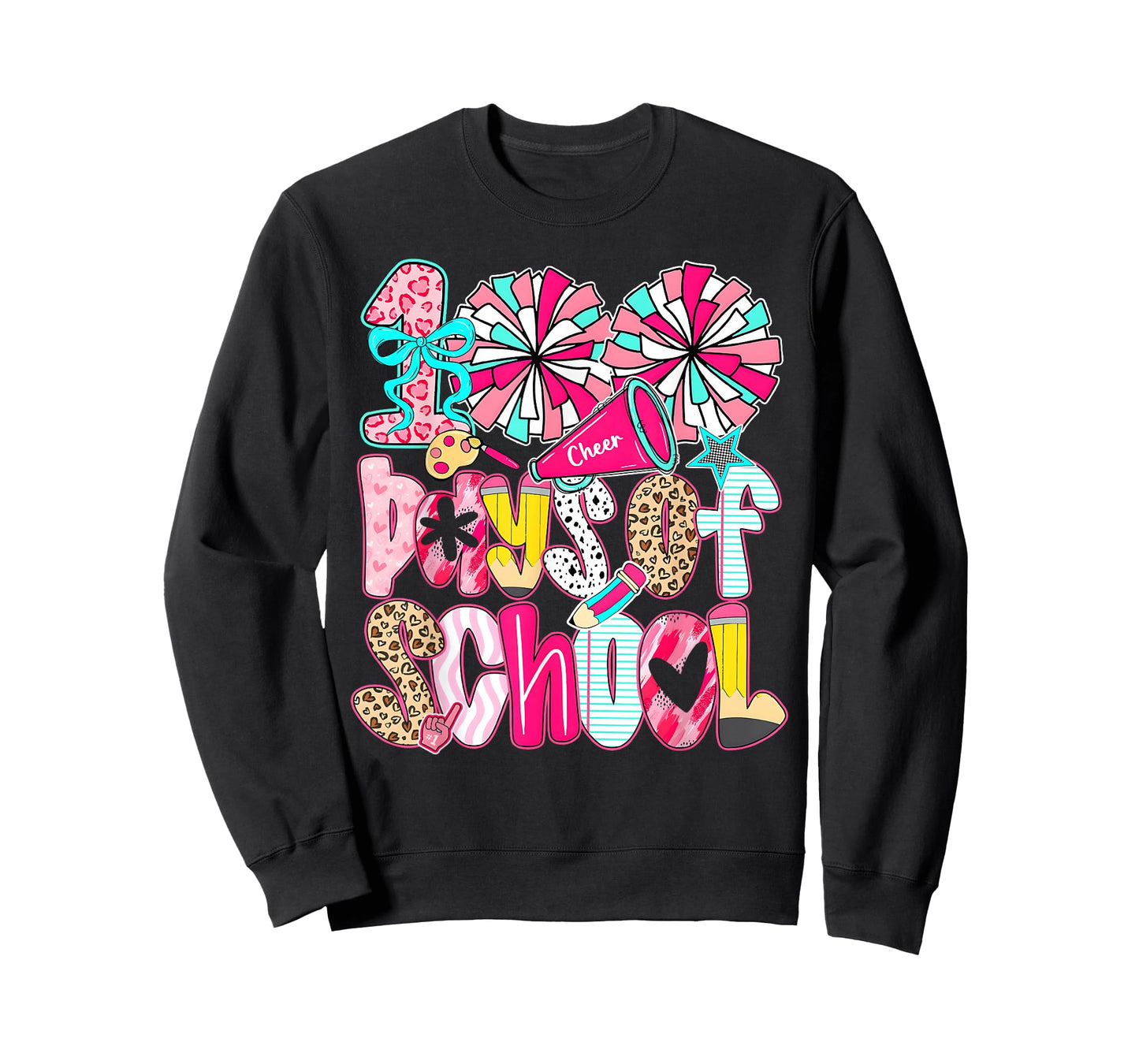 Preppy 100 Days of School Cheer Coquette Bow Kids Girls T-Shirt