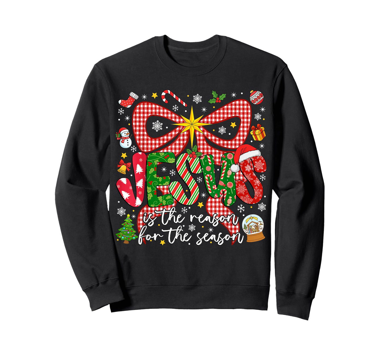 Jesus is The Reason for The Season Christian Christmas Bow T-Shirt