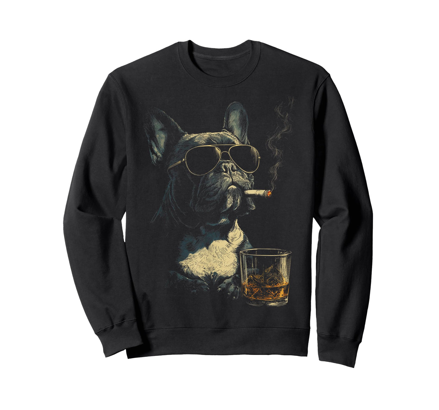 French Bulldog Smoking Cigarette Whisky Lover Funny Dog T-Shirt