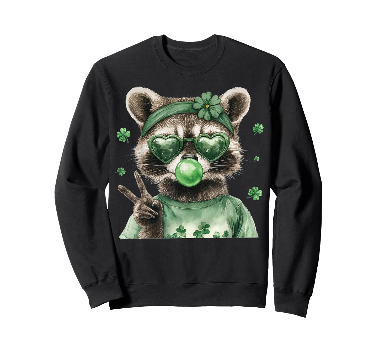 Raccoon Blowing Bubblegum Irish Shamrock St. Patricks Day T-Shirt