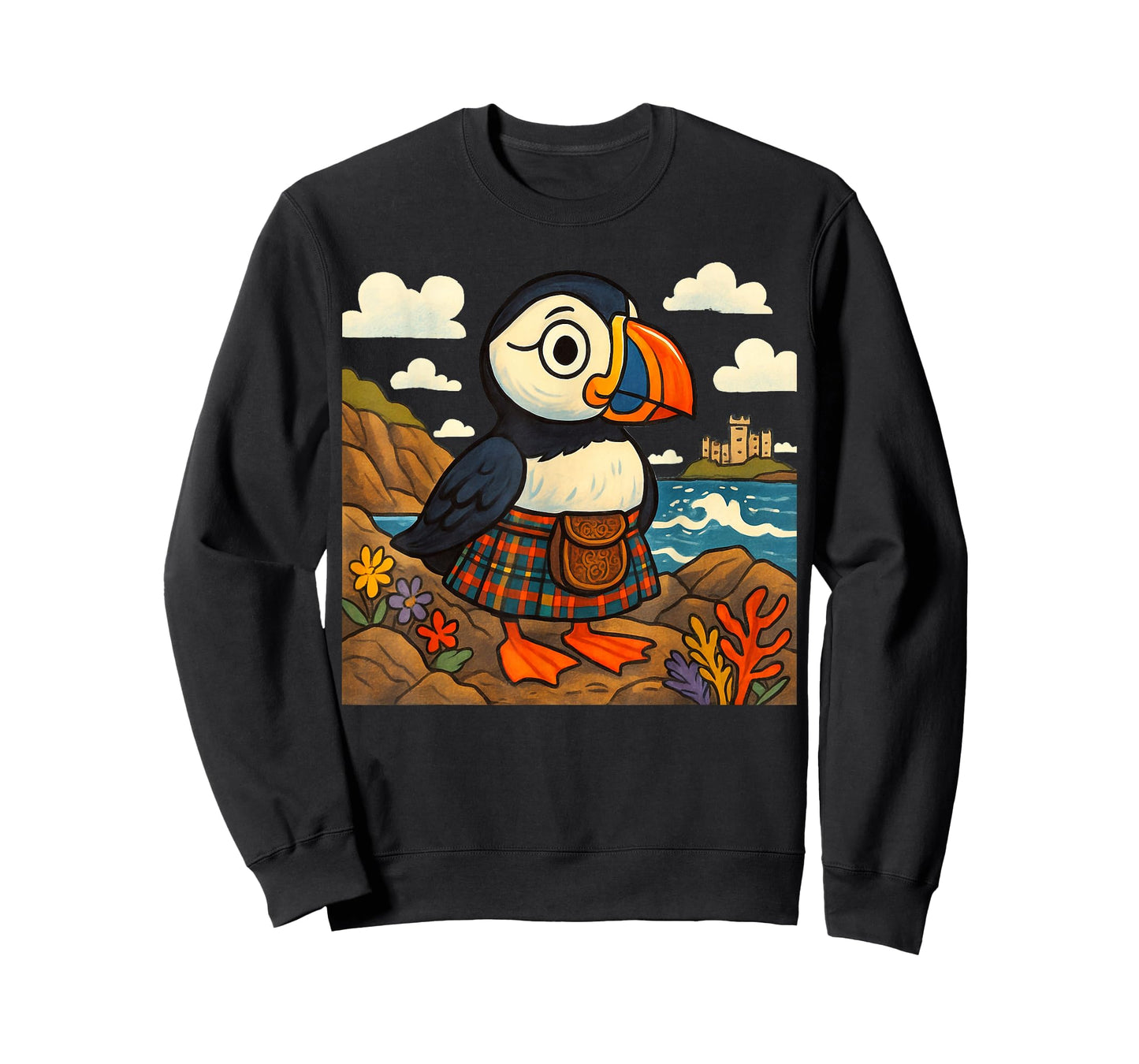 Scottish Puffin in Tartan Kilt Design | Scotland Wildlife T-Shirt