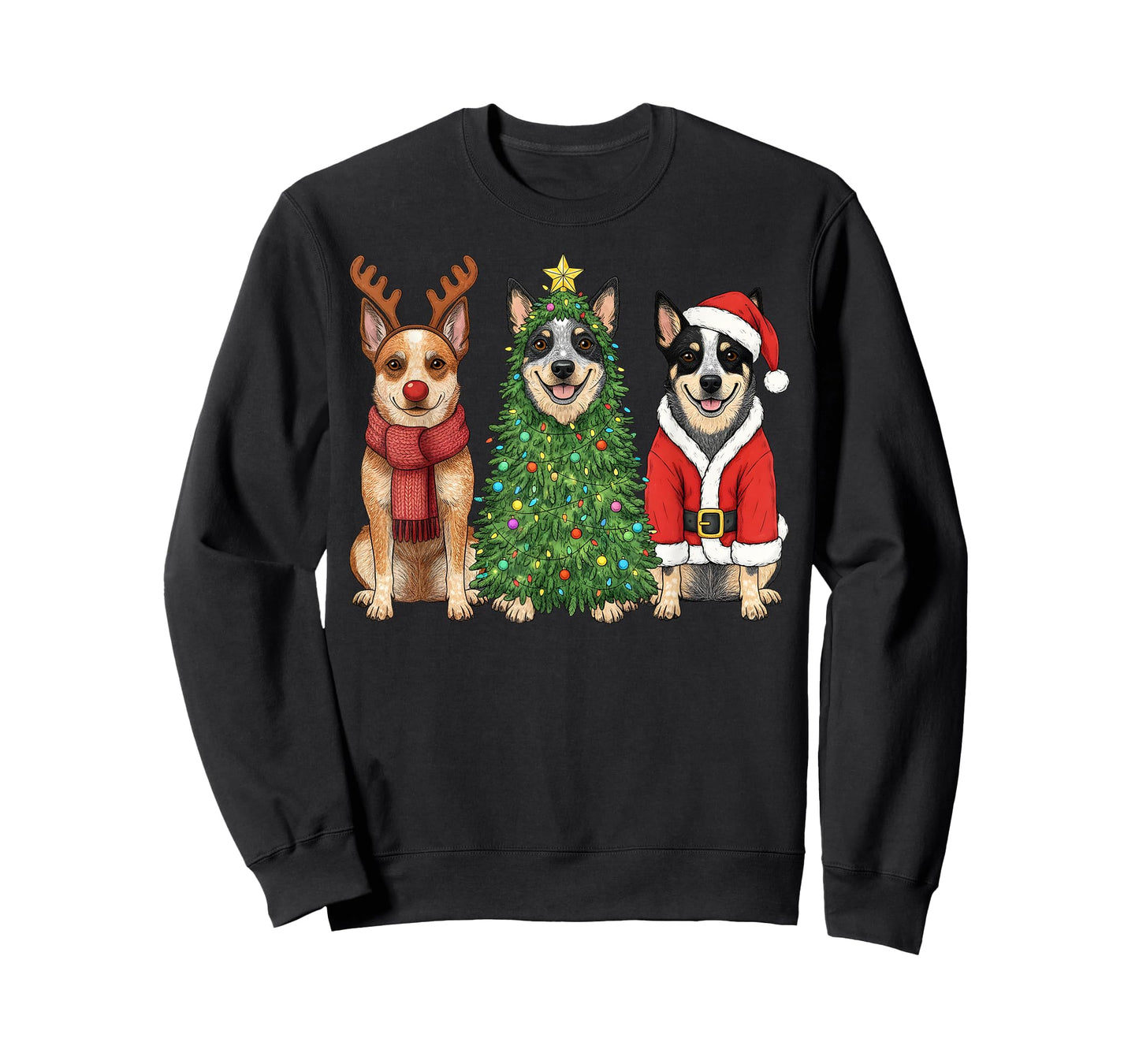 Retro Christmas Blue Heeler Santa Reindeer Dog Lover T-Shirt