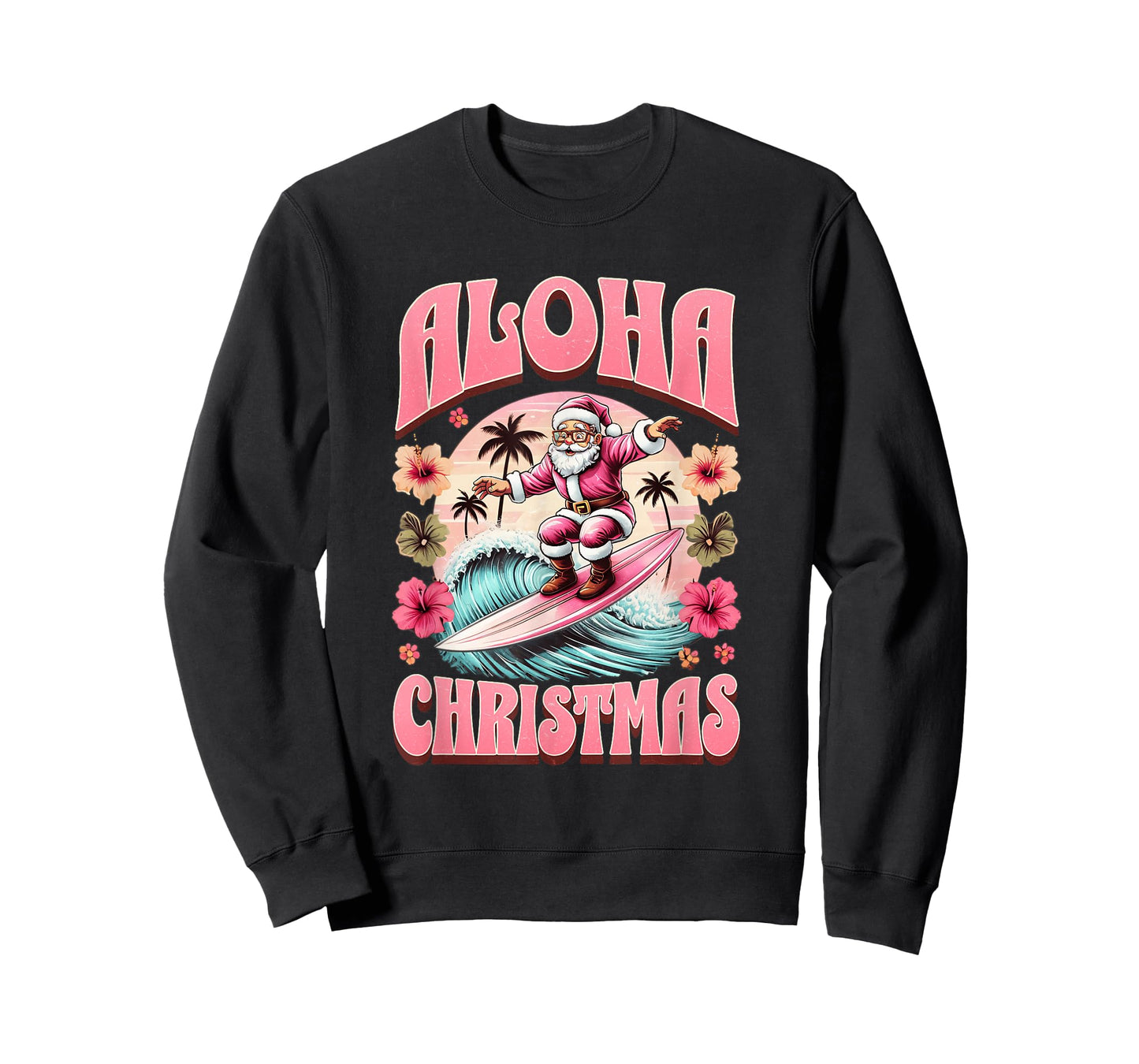 Aloha Christmas Santa Claus Surfing Hawaiian Mele Kalikimaka T-Shirt