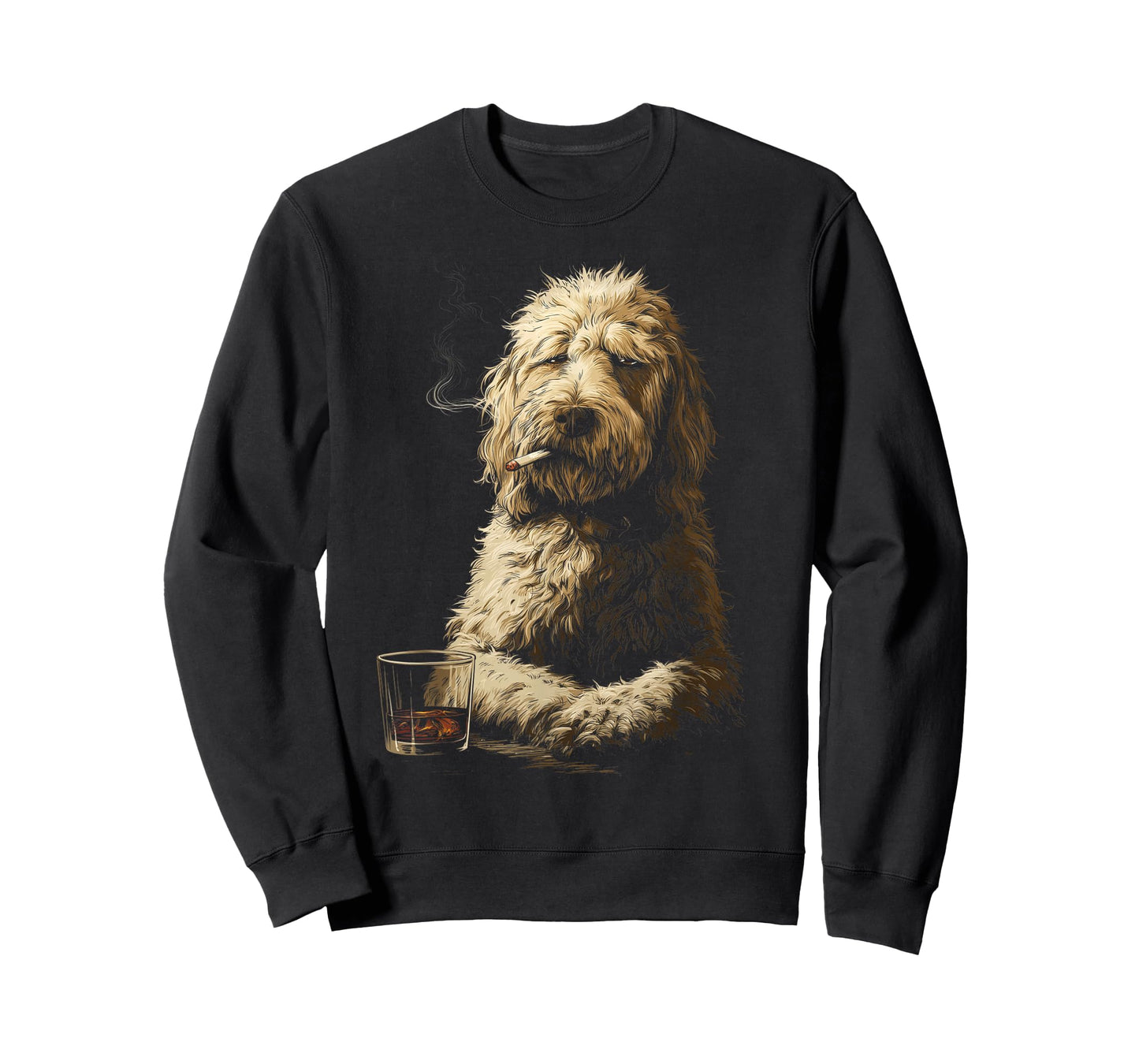 Goldendoodle Smoking Cigarette Whisky Lover Funny Doodle Dog T-Shirt