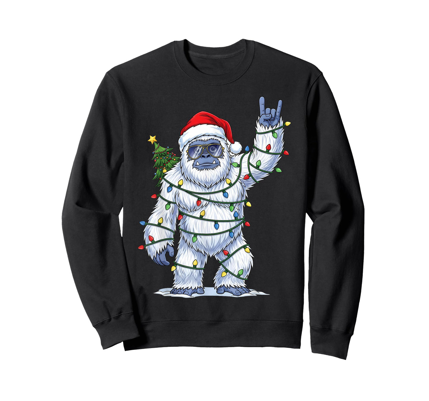 Santa Bigfoot Christmas Tree Xmas Lights Funny Sasquatch T-Shirt
