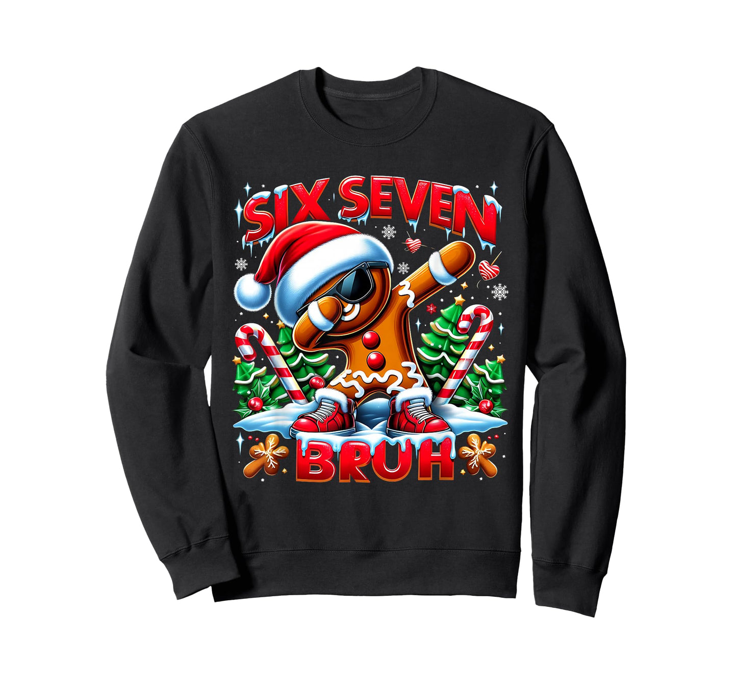 Six Seven Bruh Funny Gingerbread Christmas Meme T-Shirt