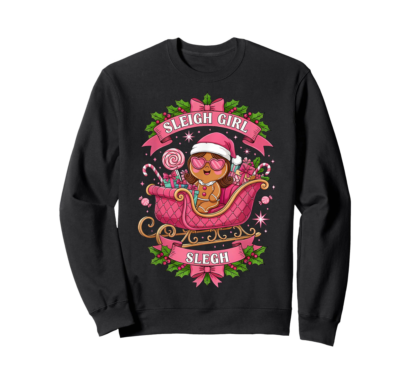 Groovy Pink Christmas Candy Sleigh Girl Gingerbread Holiday T-Shirt