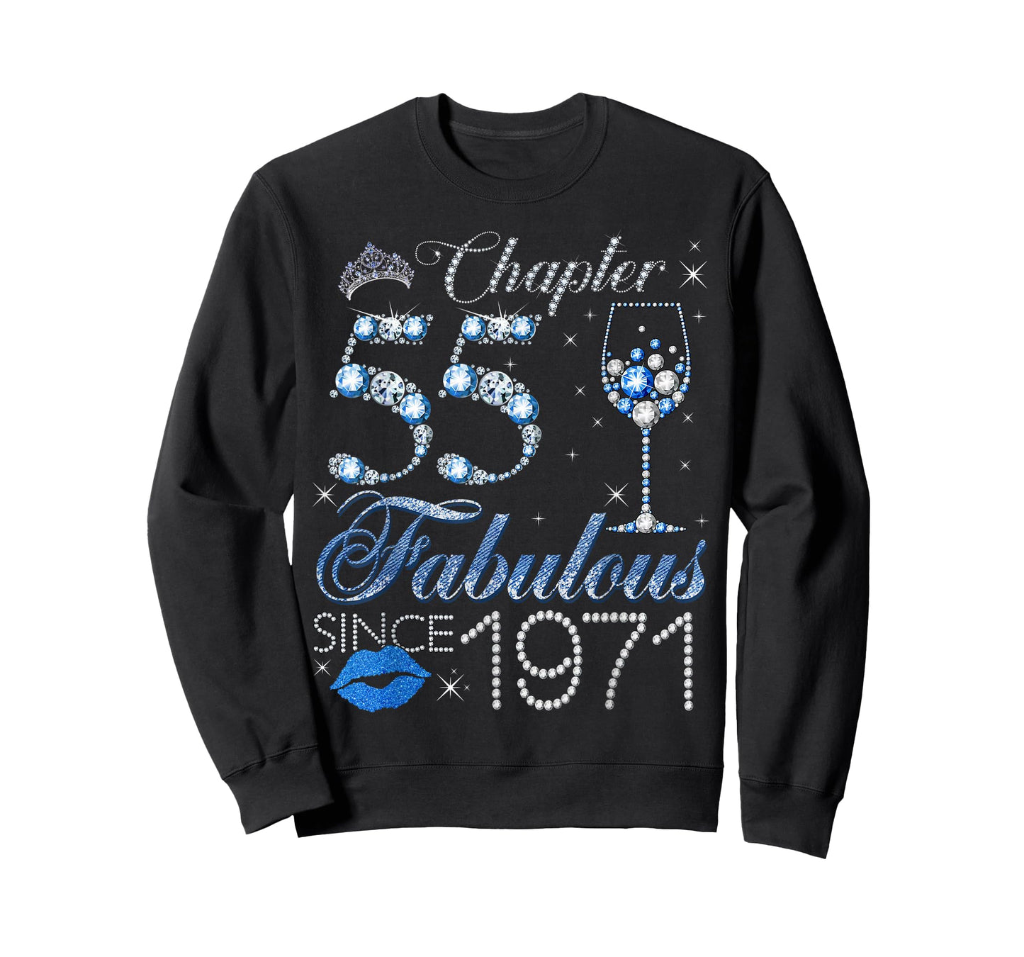 Chapter 55 55th Birthday Crown Wine Glass Denim and Diamonds T-Shirt