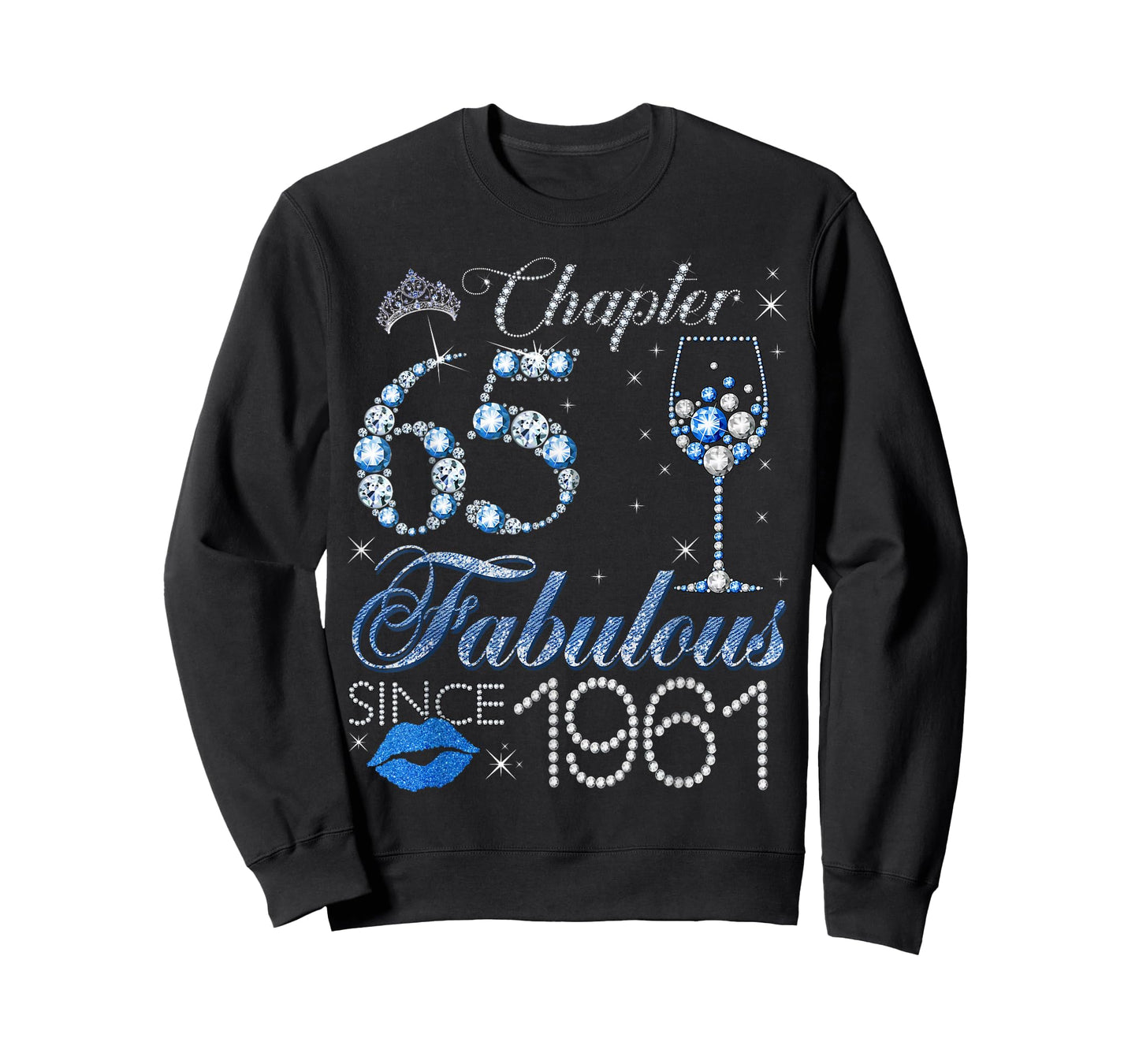 Chapter 65 65th Birthday Crown Wine Glass Denim and Diamonds T-Shirt