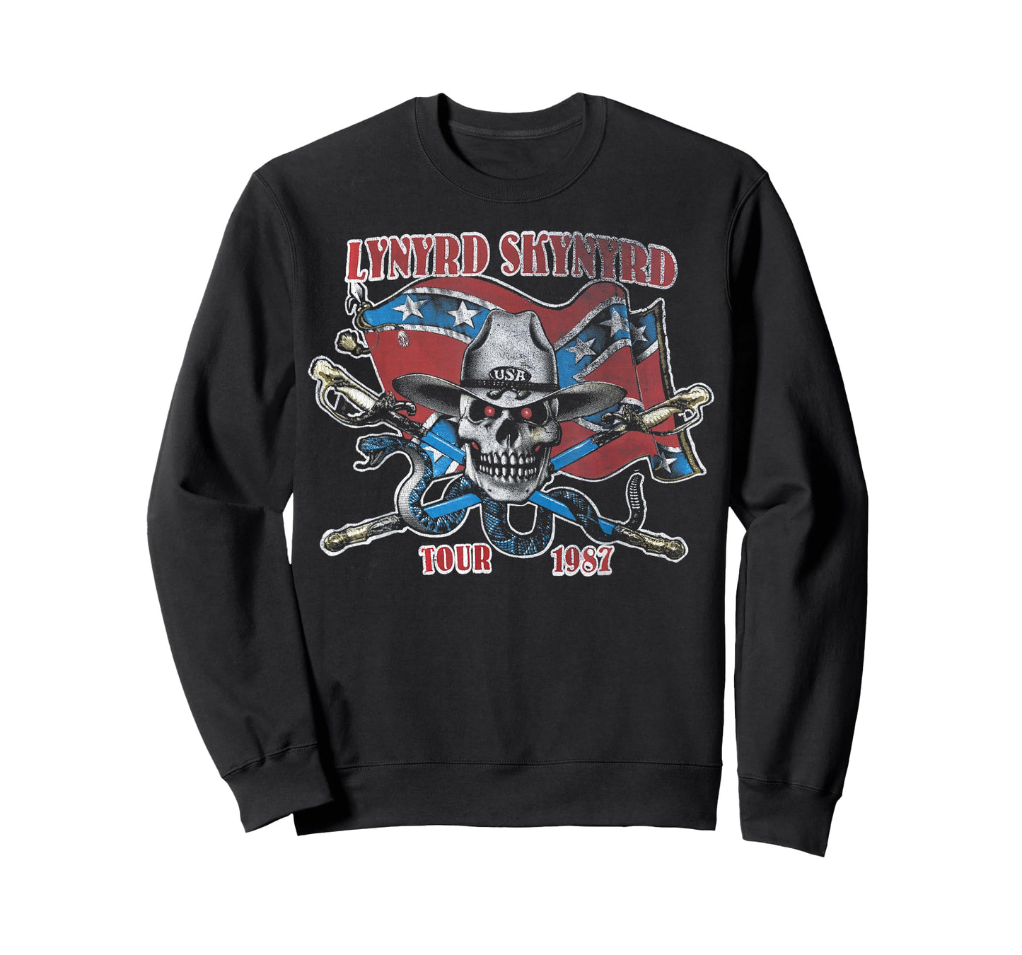 Lynyrd Skynyrd Tour 1987 Vintage USA Flag Southern Rock Band T-Shirt