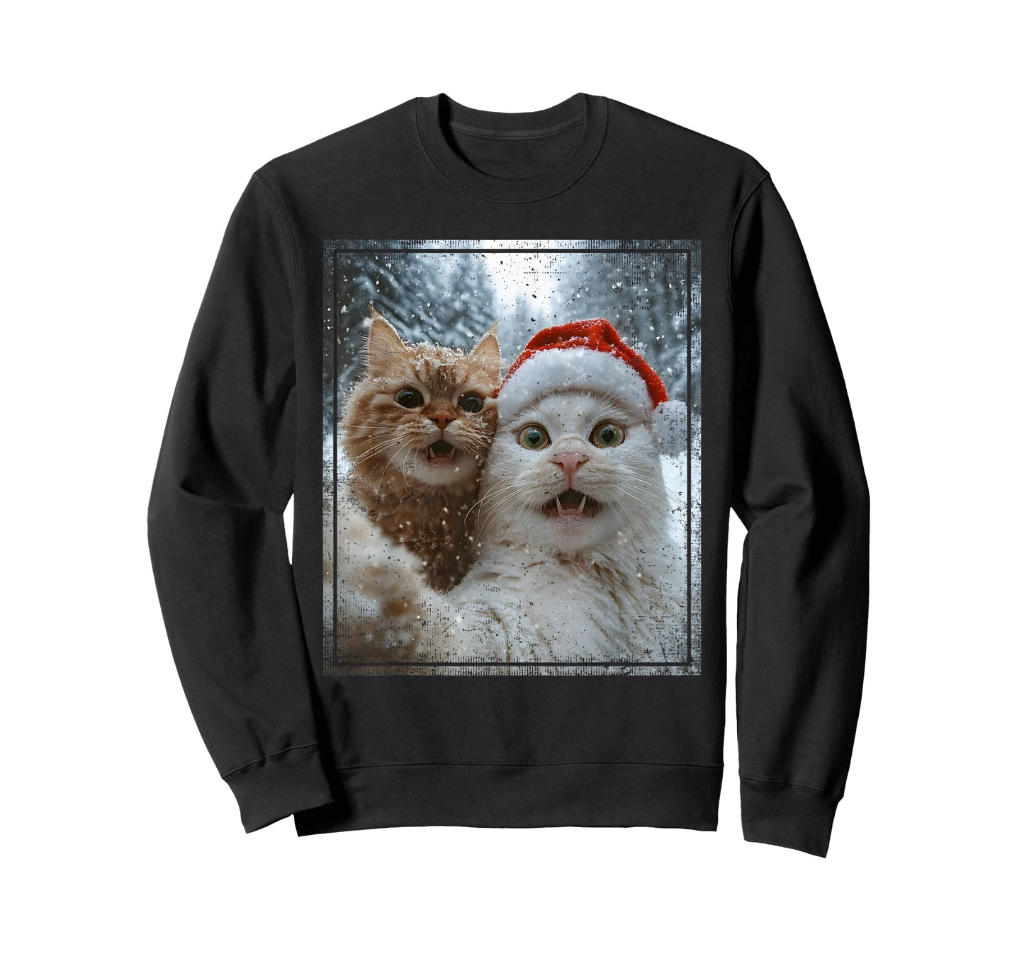 Funny Christmas Cat Selfie Santa Hat Design T-Shirt