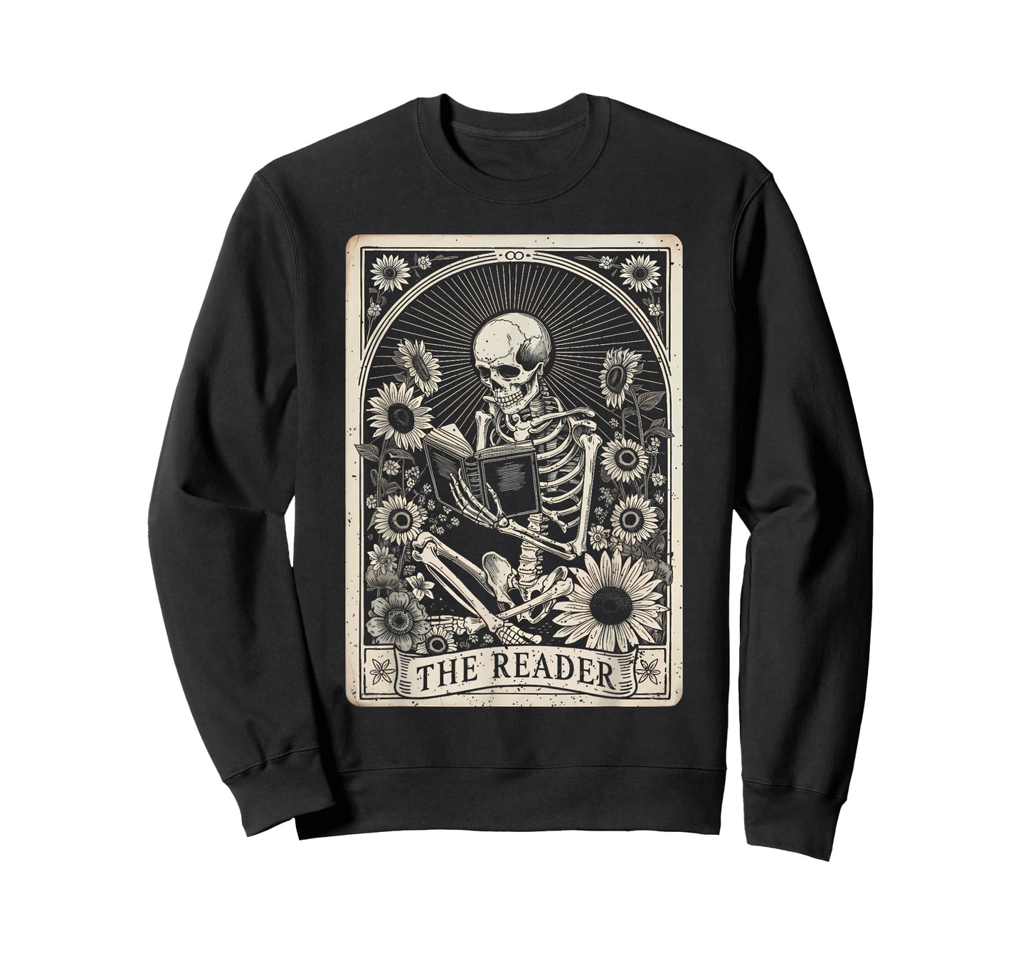 Floral The Reader Tarot Card Funny Skeleton Reading Book T-Shirt