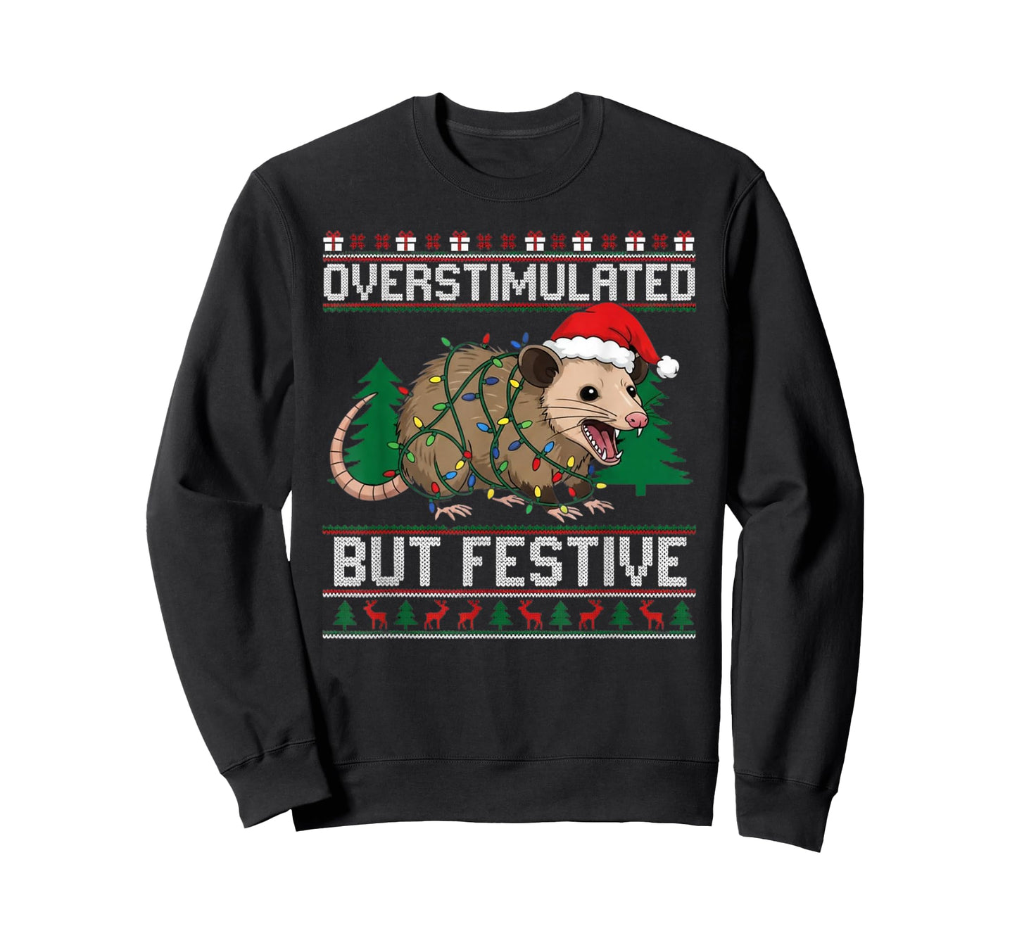 Overstimulated But Festive Possum Christmas Pajamas Ugly T-Shirt
