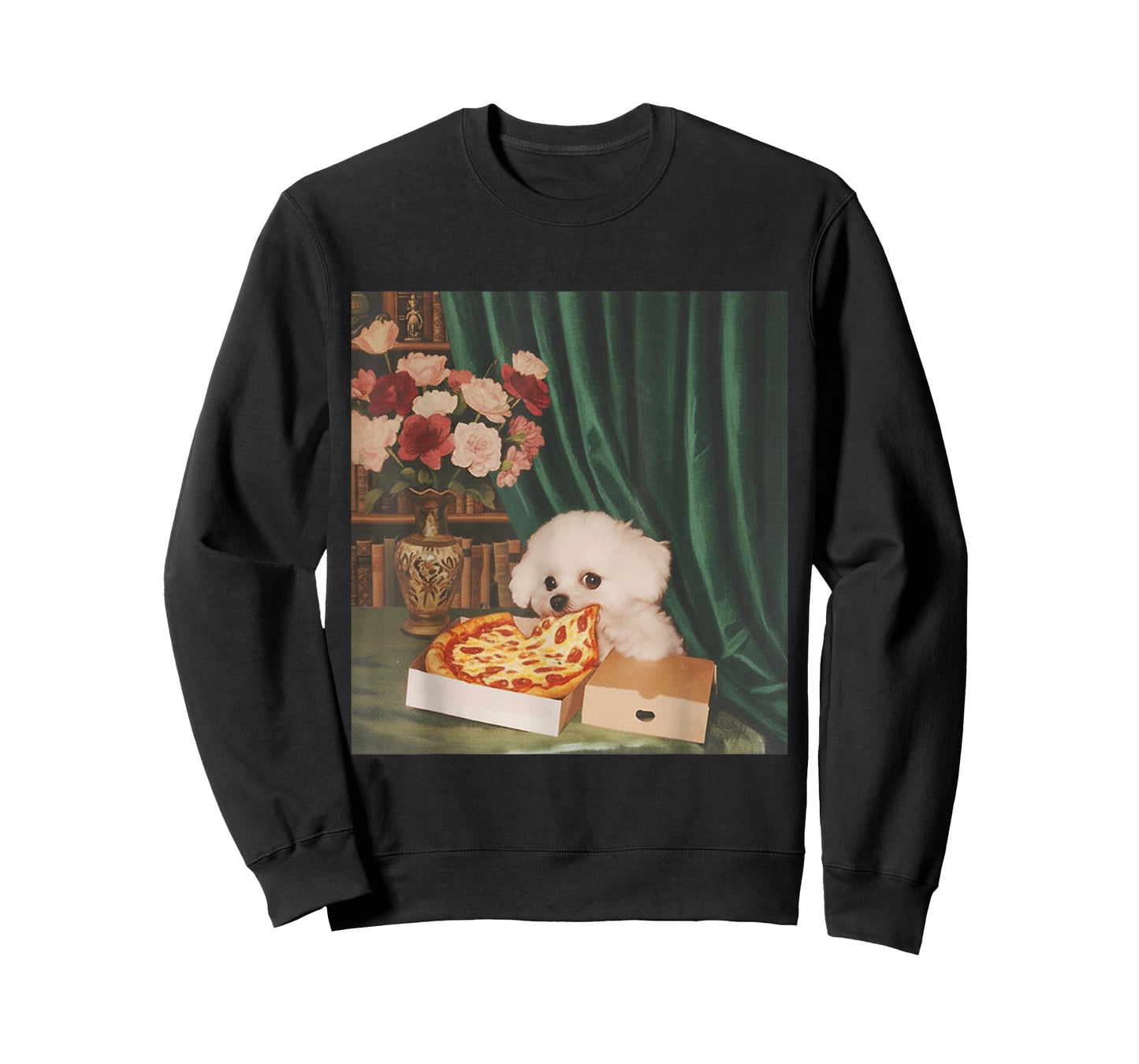 Retro Vintage Dog Eating Pizza Funny Dog Meme Men Women Kids T-Shirt