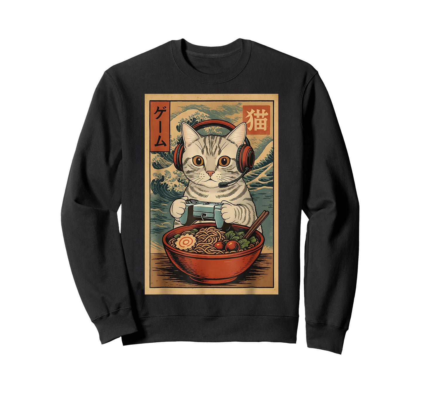 Cute Kawaii Gamer Cat Funny Ramen Retro Japanese Cat Gaming T-Shirt