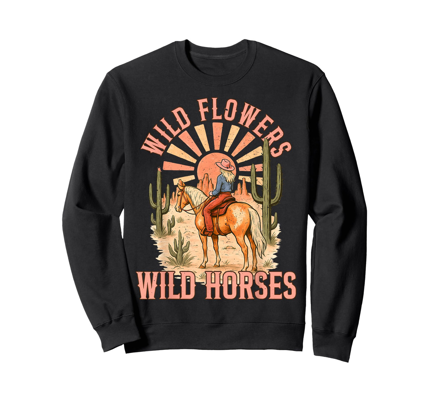 Southern Sunset Cowgirl Retro Wild Flowers Horses for Girl T-Shirt