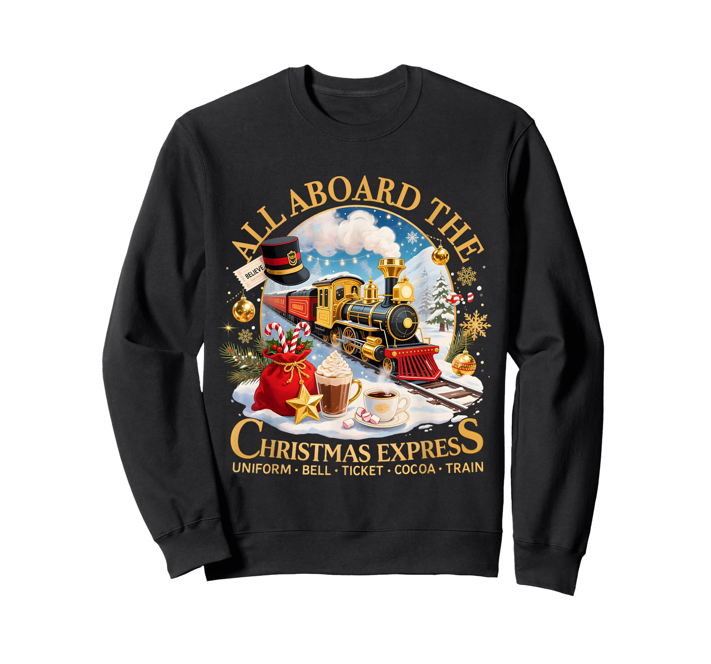 All Aboard The Christmas Express Believe Train Art T-Shirt