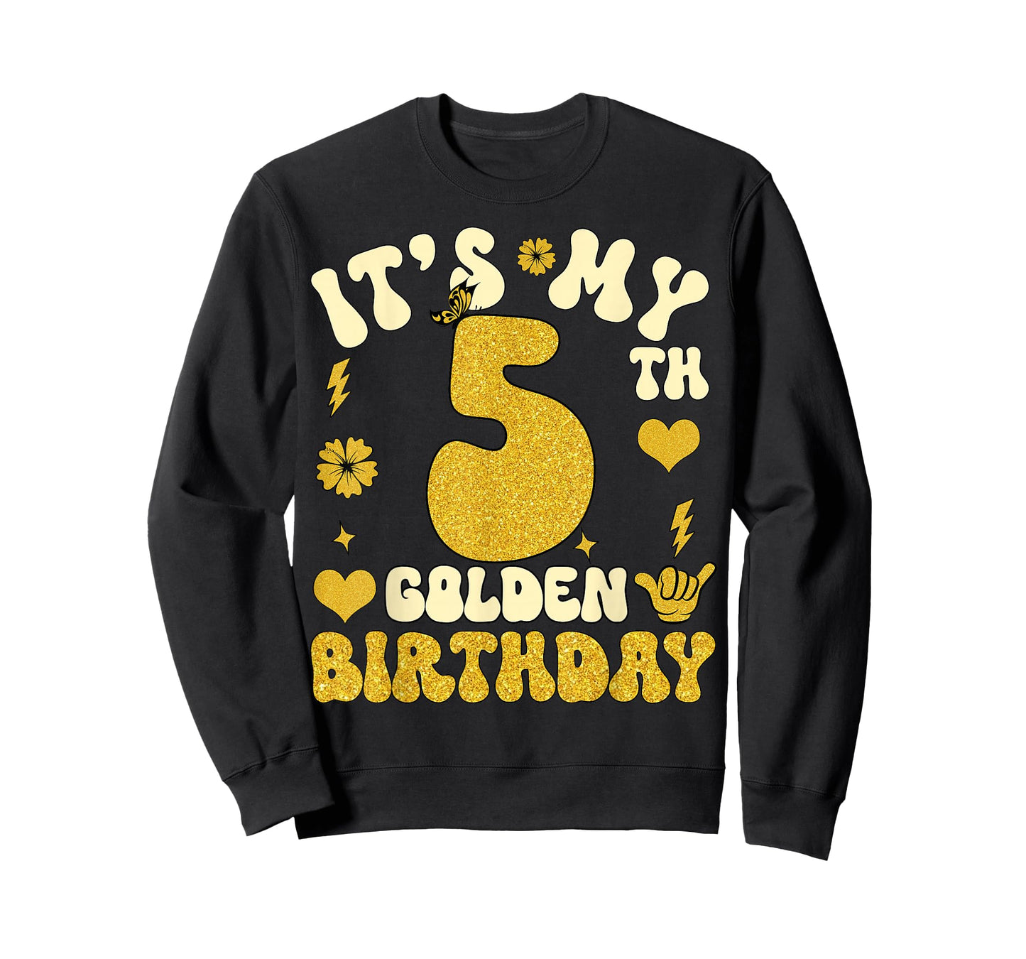 It's My 5th Golden Birthday 5 Year Old Bday Kids Groovy T-Shirt