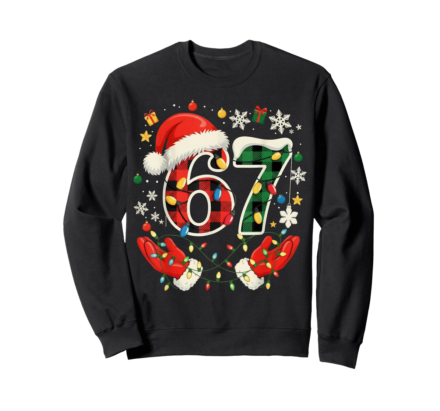 67 Red Green Plaid Lights 6 7 Funny Boys Kids Winter Holiday T-Shirt