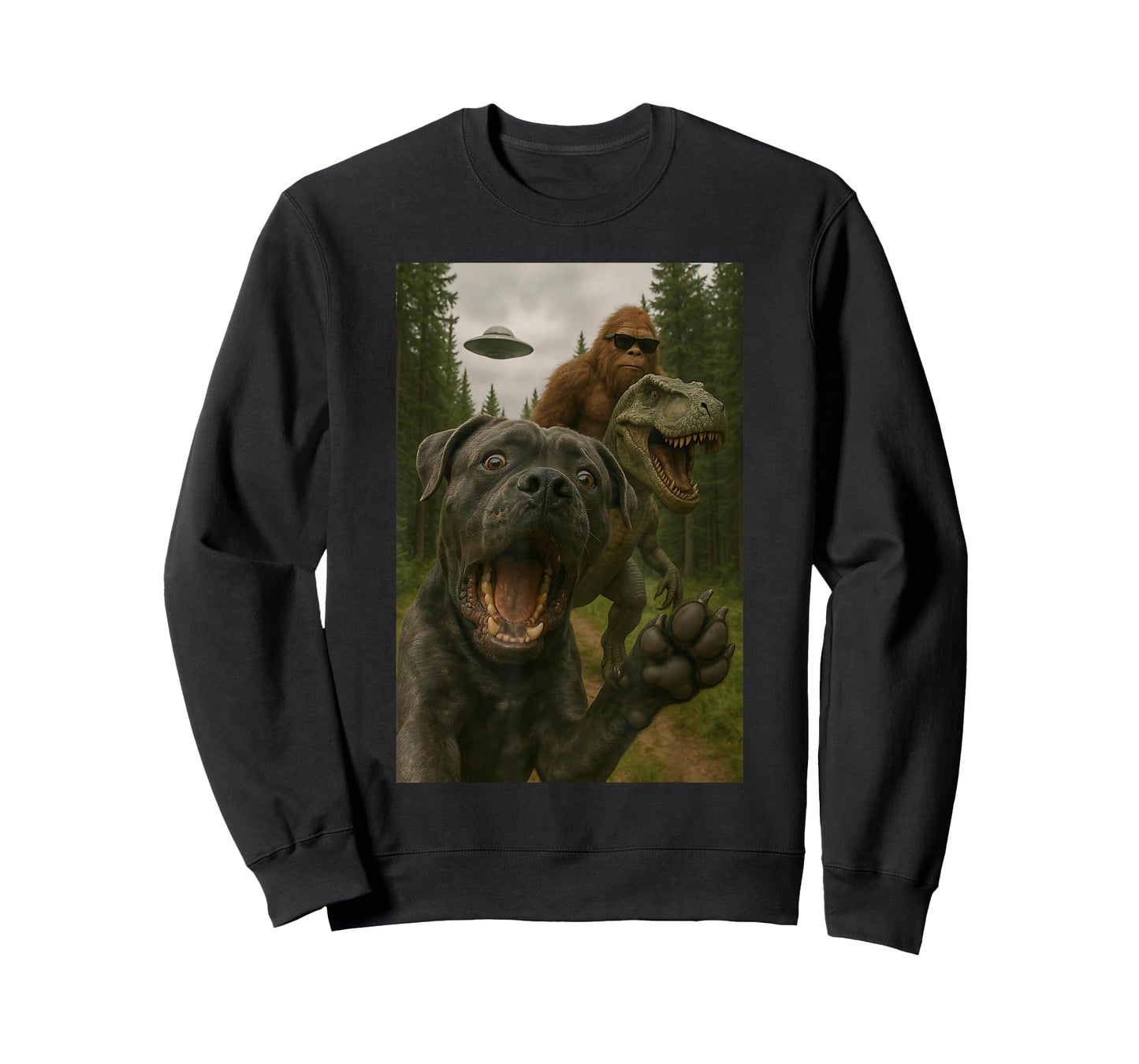 Shocked Cane Corso Dog T-Rex Bigfoot UFO Selfie Meme Design T-Shirt