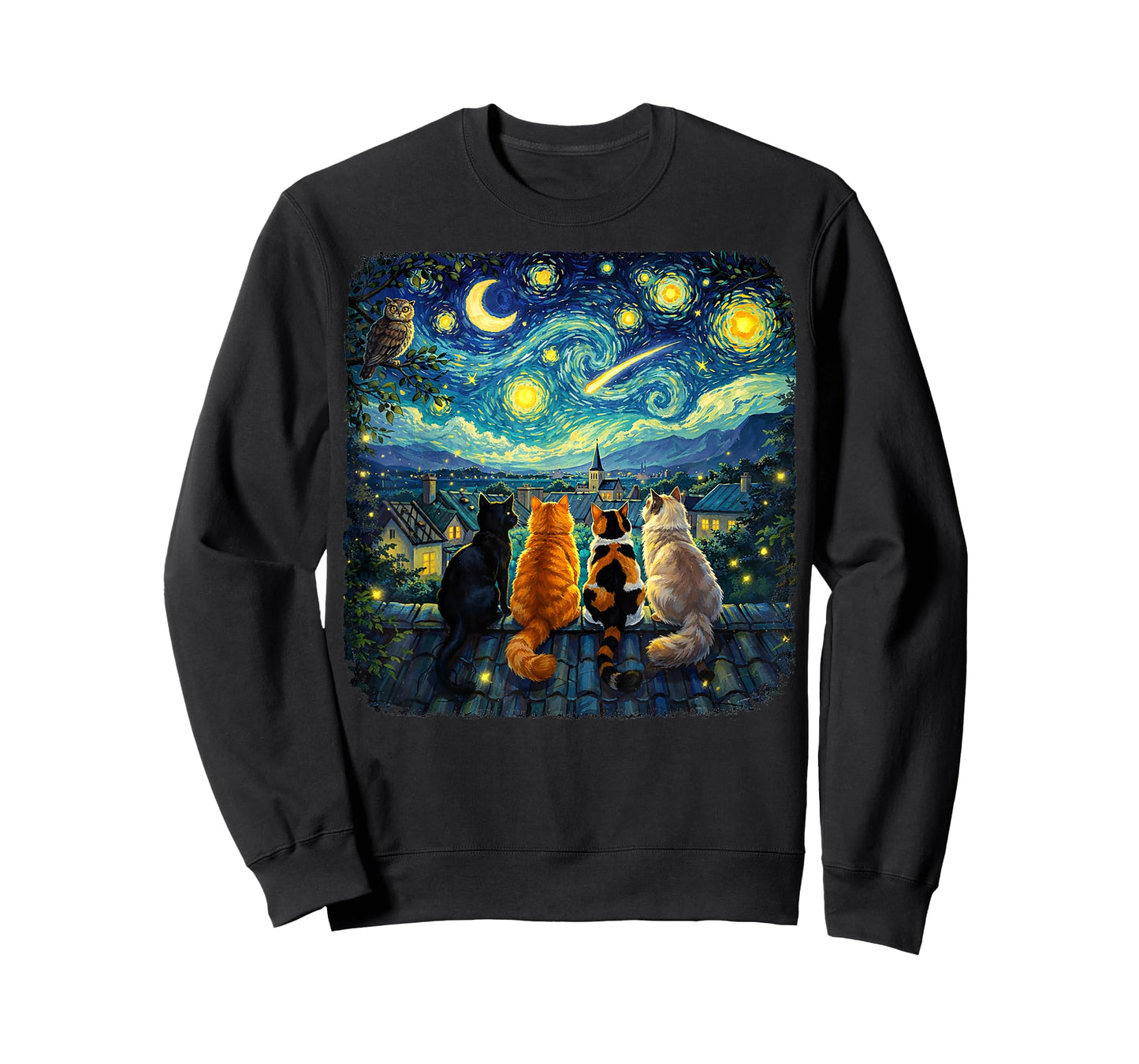 Cat Starry Night Van Gogh Cats Funny Gifts for Men Women Kid T-Shirt