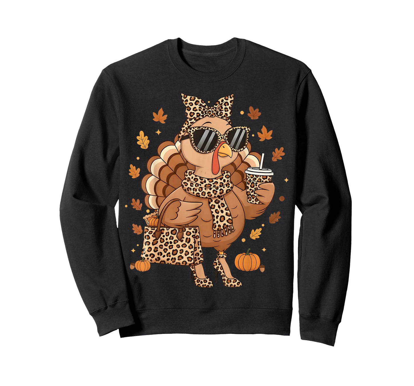 Leopard Turkey with Sunglasses Funny Thanksgiving Women T-Shirt