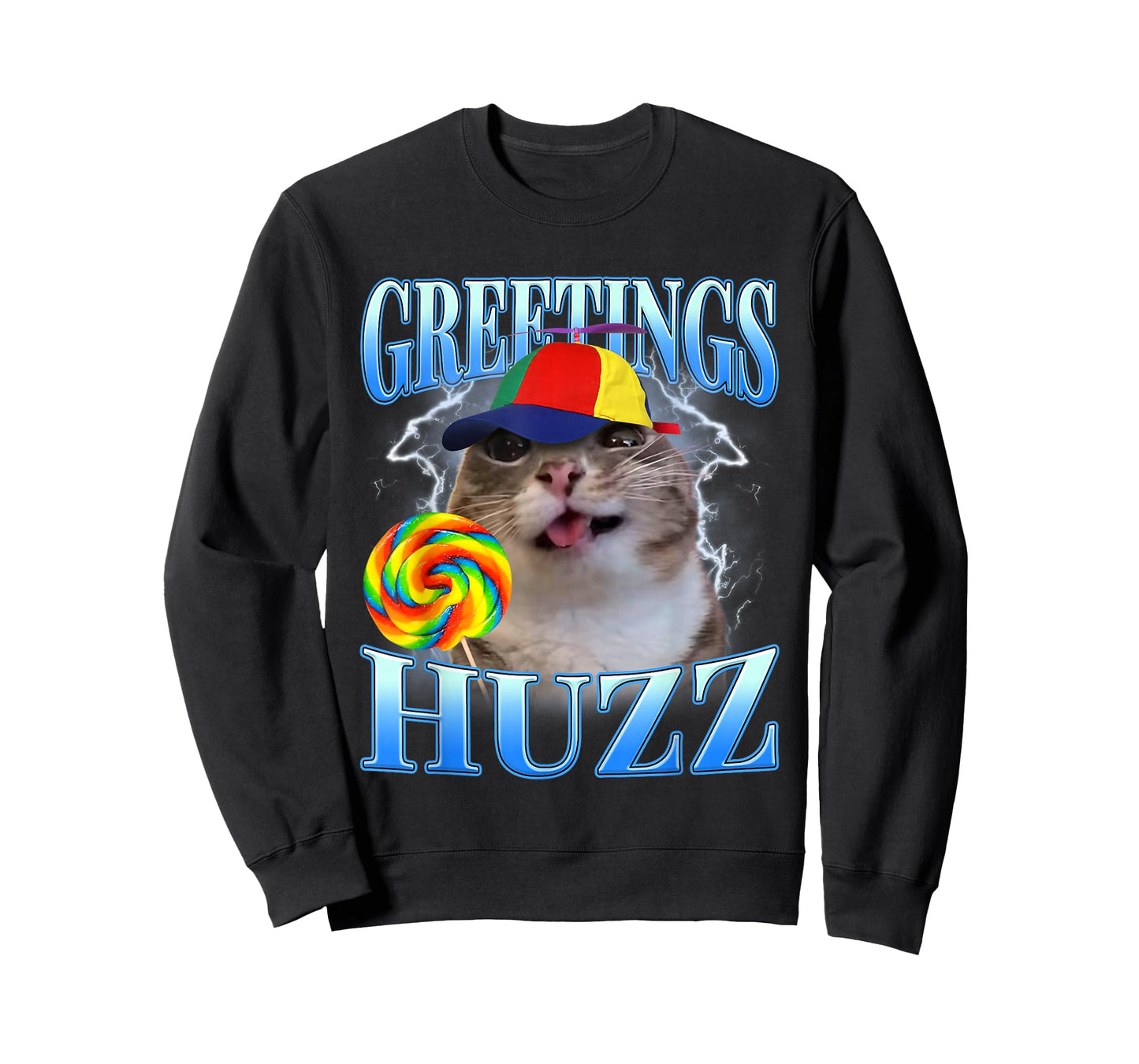 Greetings Huzz Lollipop Cat Meme Funny Gen Z Alpha Humor T-Shirt