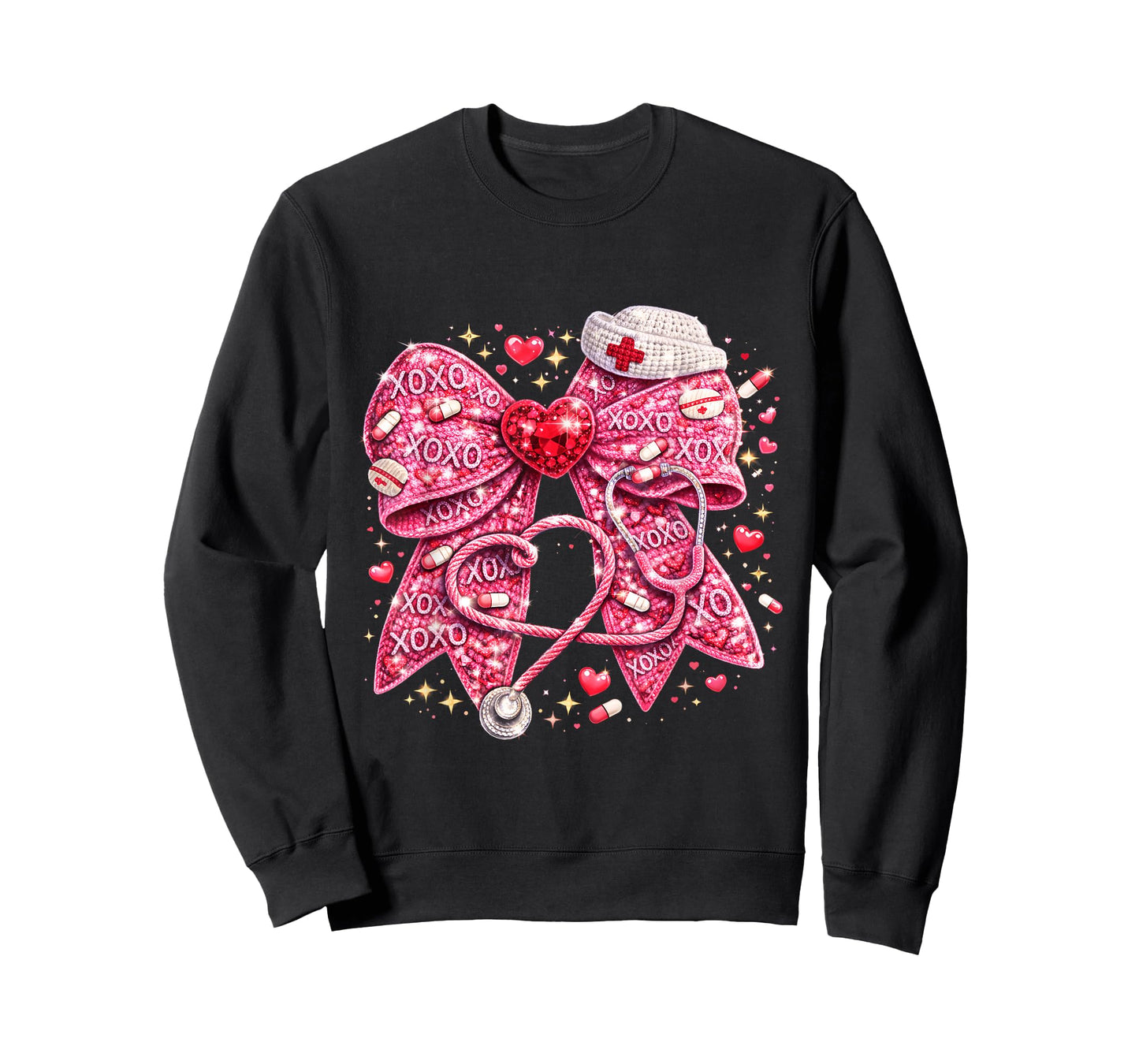 Sparkly Nurse Valentine Bow Design Cute Medical Love Art T-Shirt