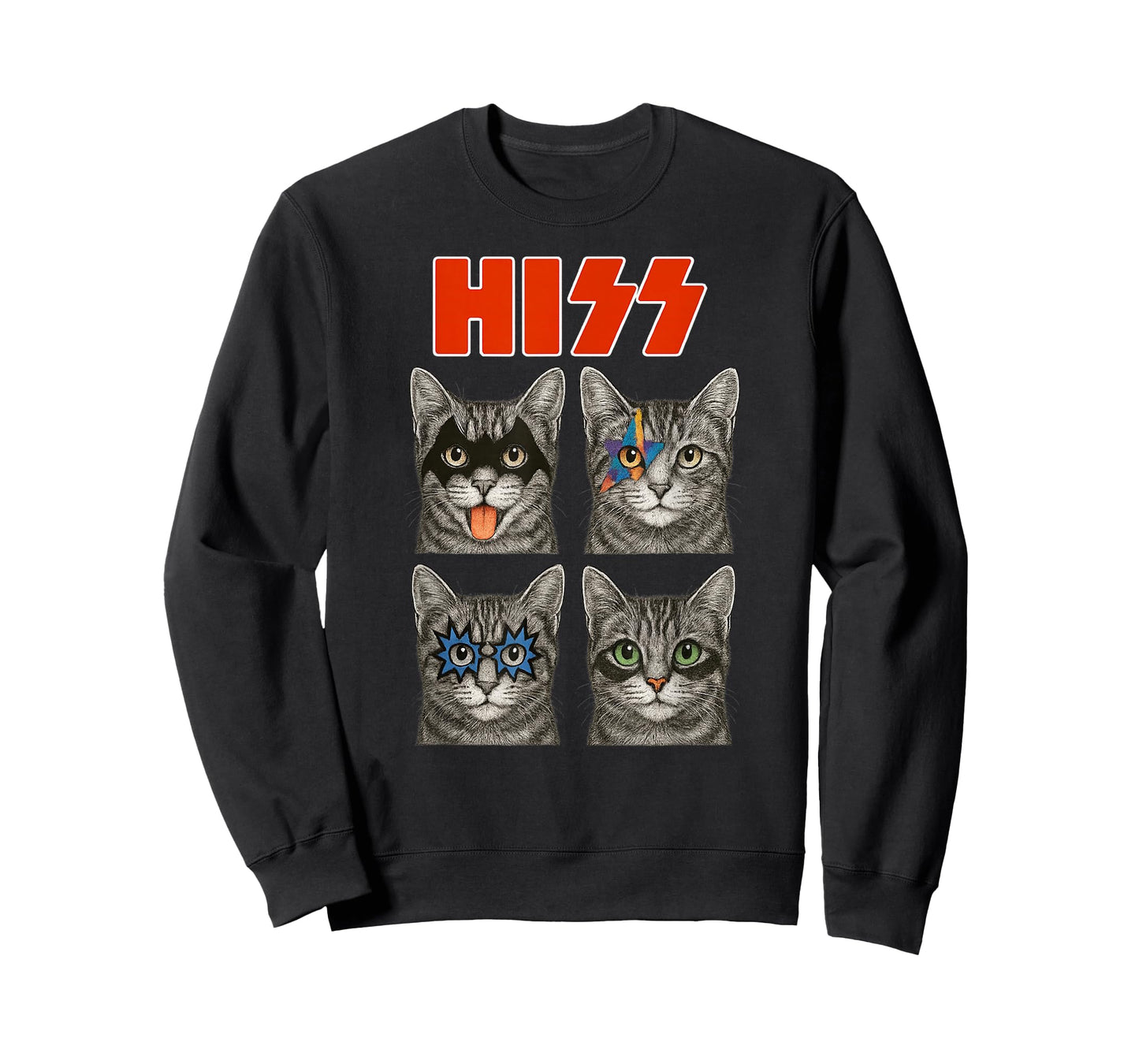 Retro Cat Rock Music Concert Band Funny Guitar Metal 80's T-Shirt