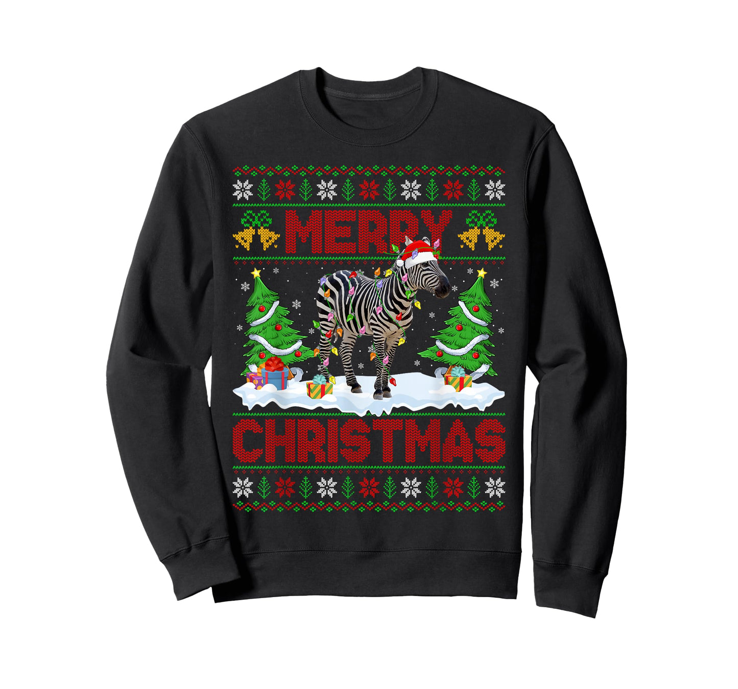 Zebra Ugly Xmas Sweater Funny Animal Lights Christmas T-Shirt