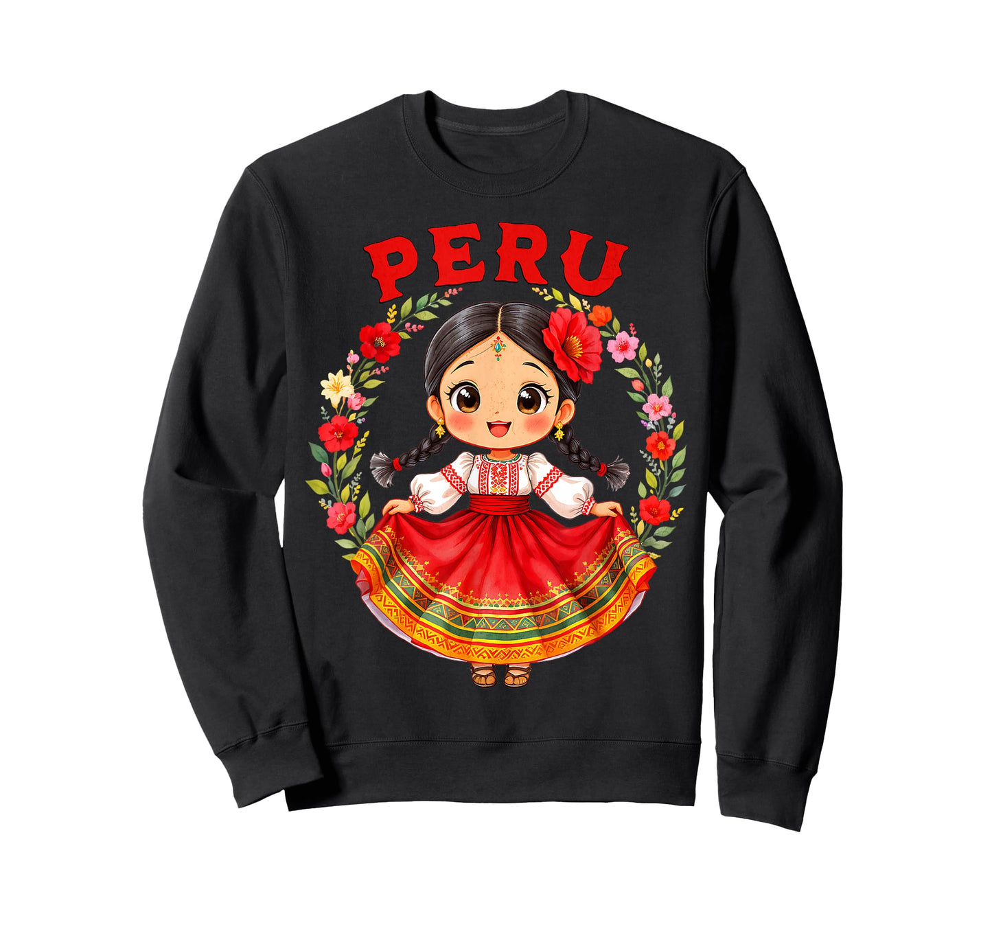 Cute Peru Girl Traditional Dress Colorful Flowers Girls Kids T-Shirt