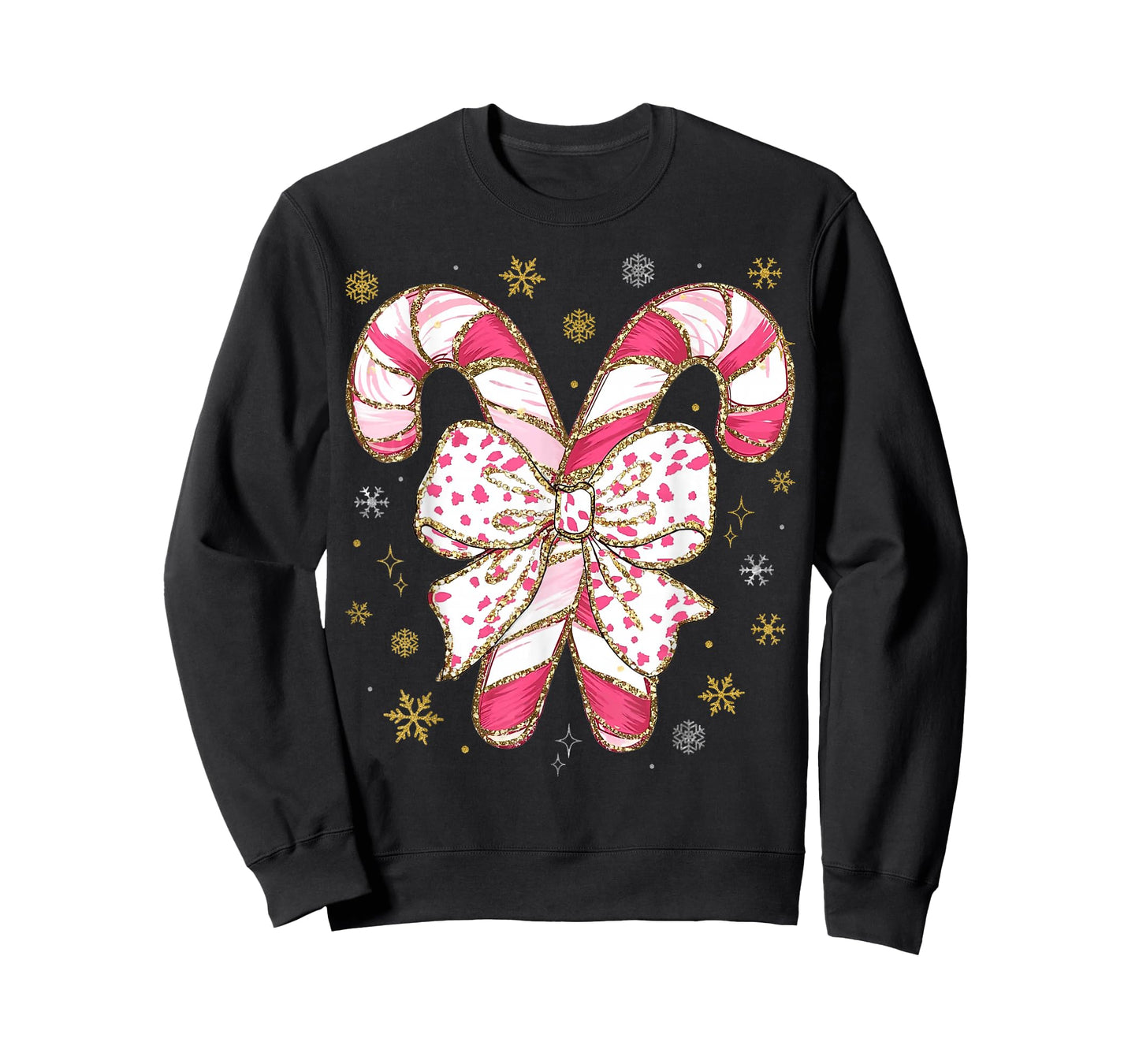 Cute Pink Coquette Bow Candy Cane Christmas Girls Women Kids T-Shirt