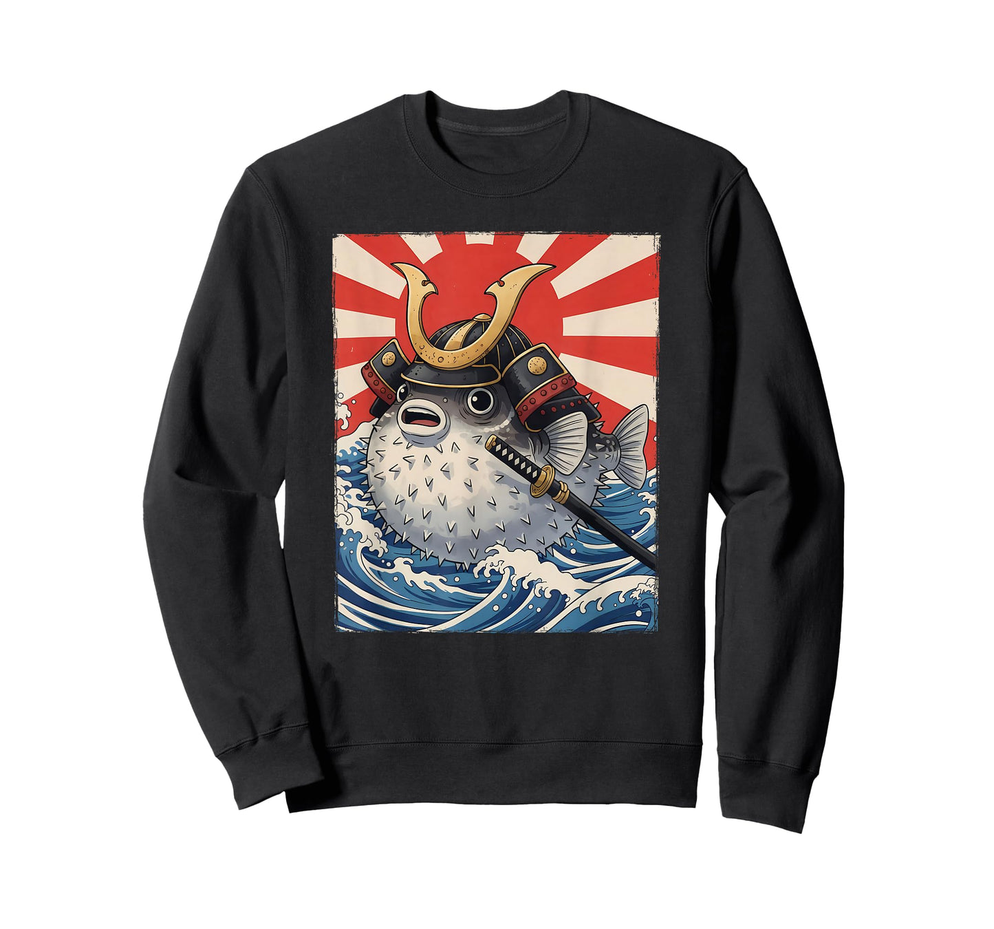 Pufferfish Samurai Japanese Anime Kawaii Wave Off Kanagawa T-Shirt