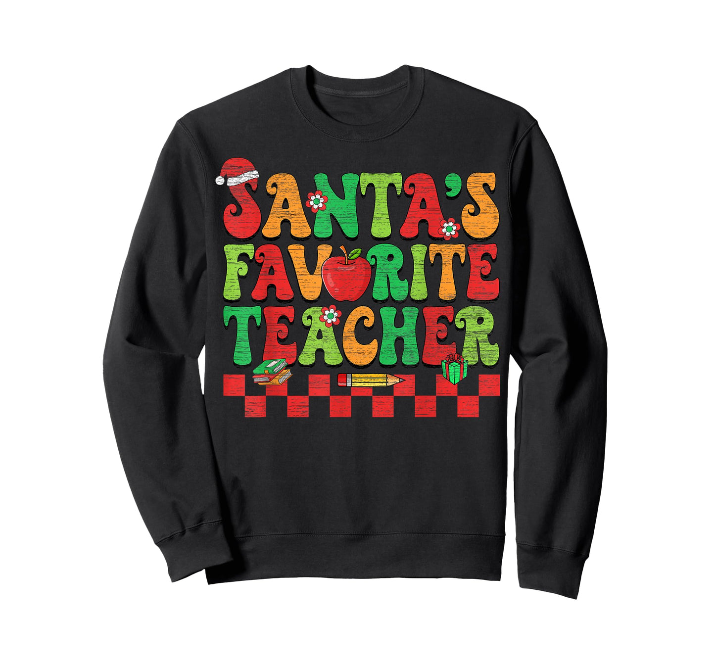 Santas Favorite Teacher Retro Groovy Christmas Xmas Women T-Shirt